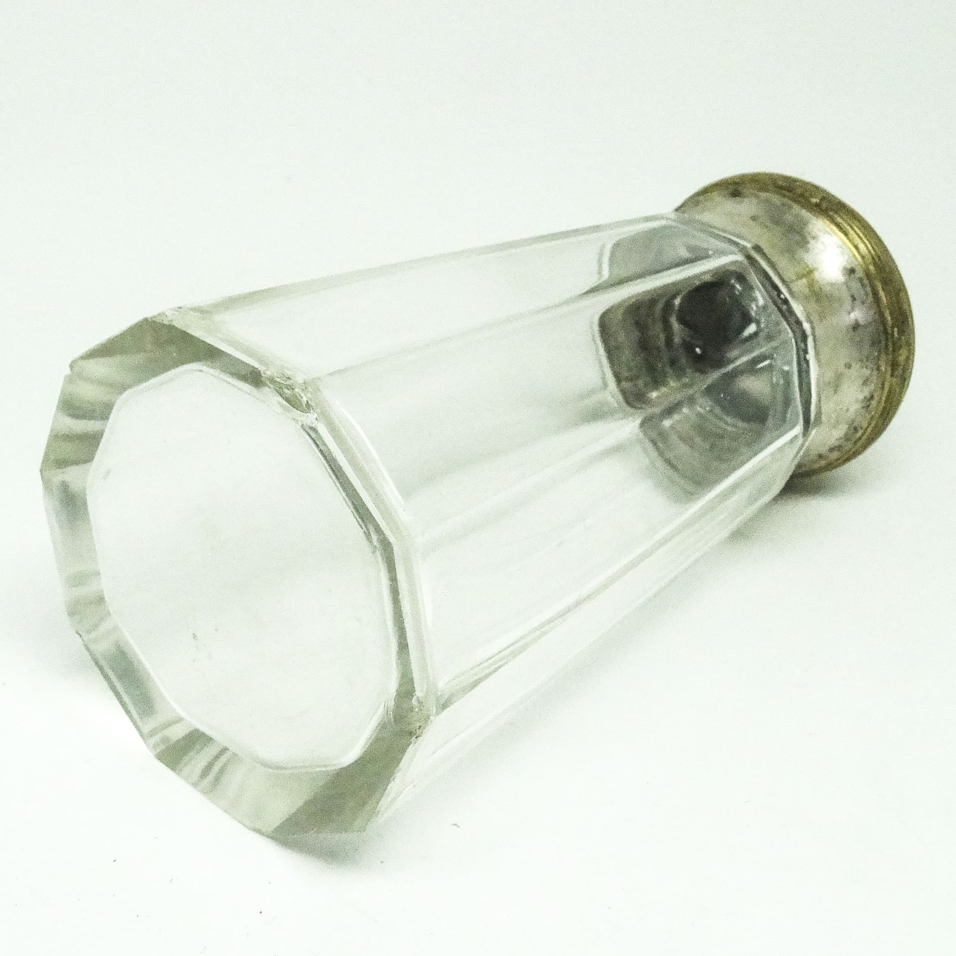 Cukiernica do cukru pudru Art Deco, szkło transparent, mosiądz srebrzony, Belgia, lata 30. - 189085