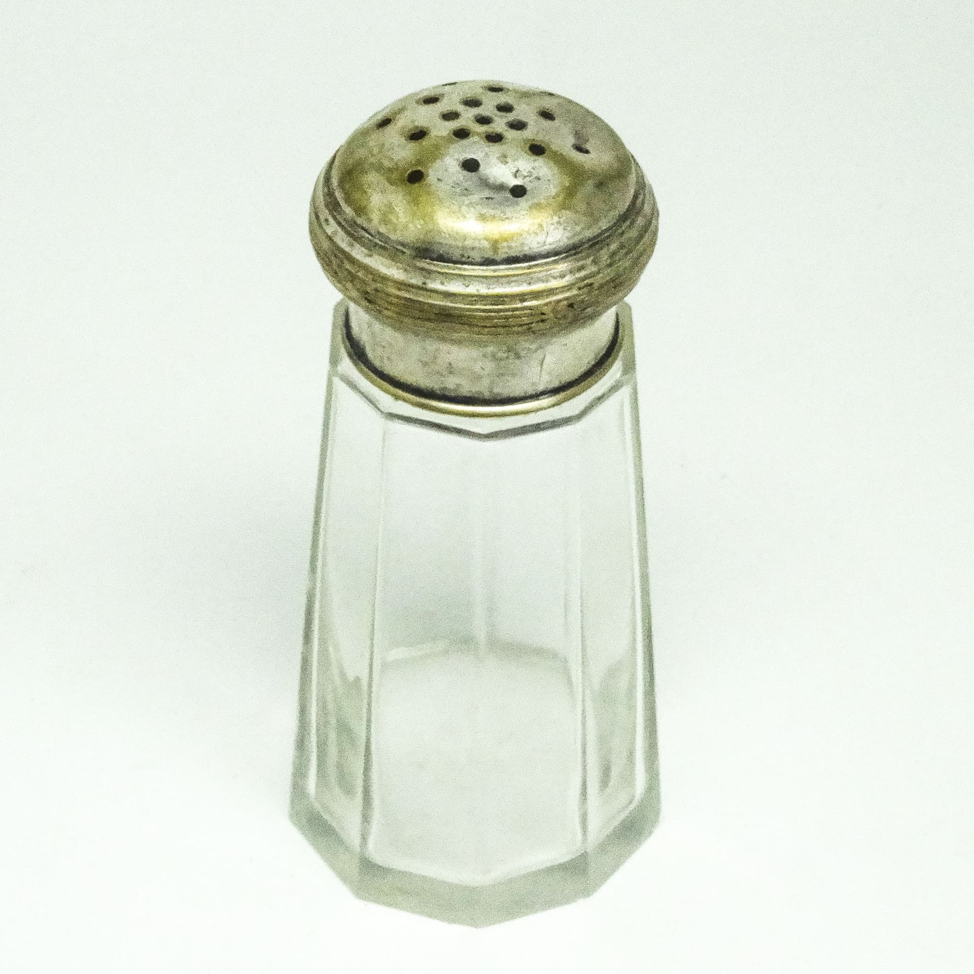 Cukiernica do cukru pudru Art Deco, szkło transparent, mosiądz srebrzony, Belgia, lata 30. - 189080