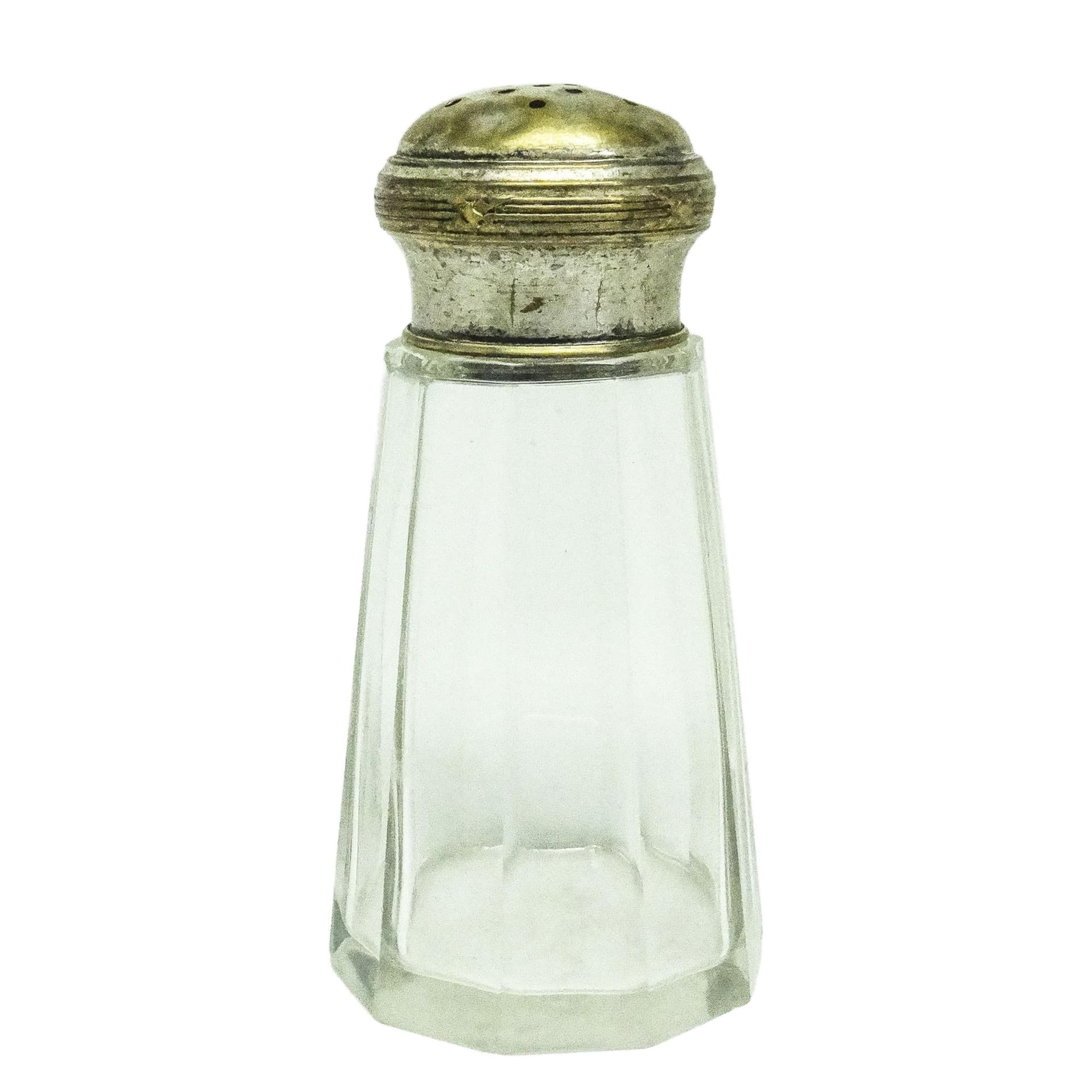 Cukiernica do cukru pudru Art Deco, szkło transparent, mosiądz srebrzony, Belgia, lata 30. - 193202