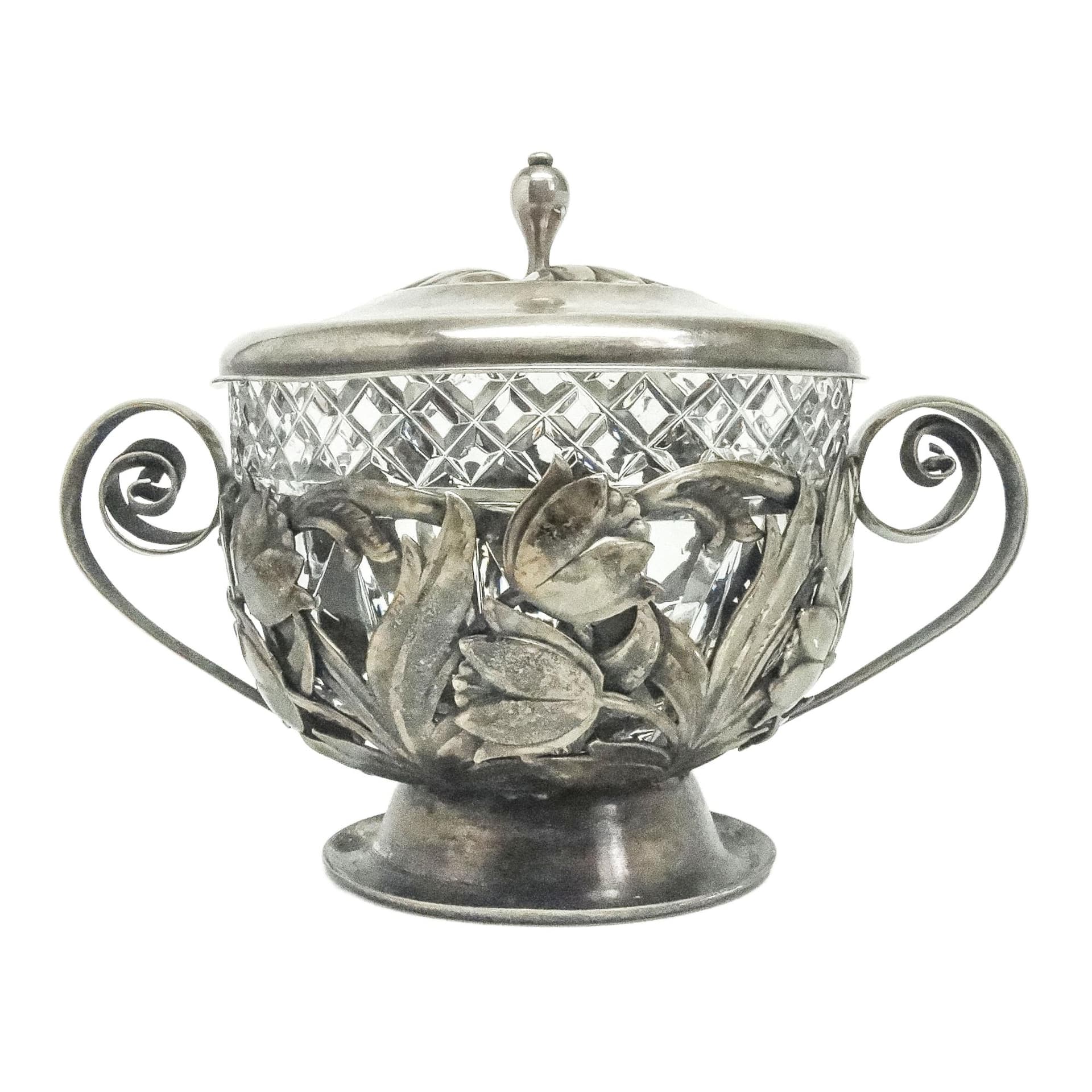 Cukiernica Art Nouveau, mosiądz srebrzony, Polska, lata 20. - 193200