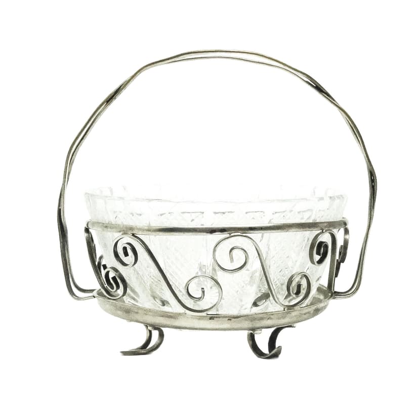 Cukiernica postmodernizm, szkło, mosiądz srebrzony, Polska, lata 70.