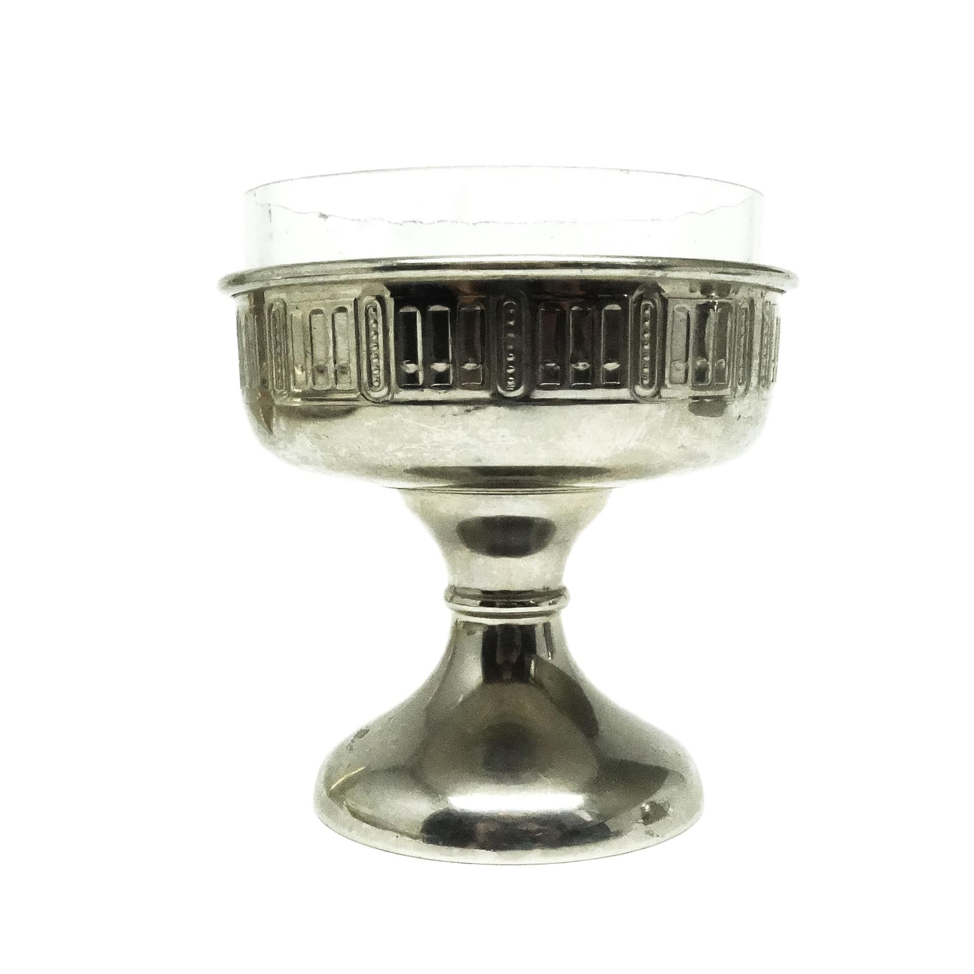 Pucharek na cytrynę Art Deco, mosiądz niklowany, szkło, Szwecja, lata 30. - 193241