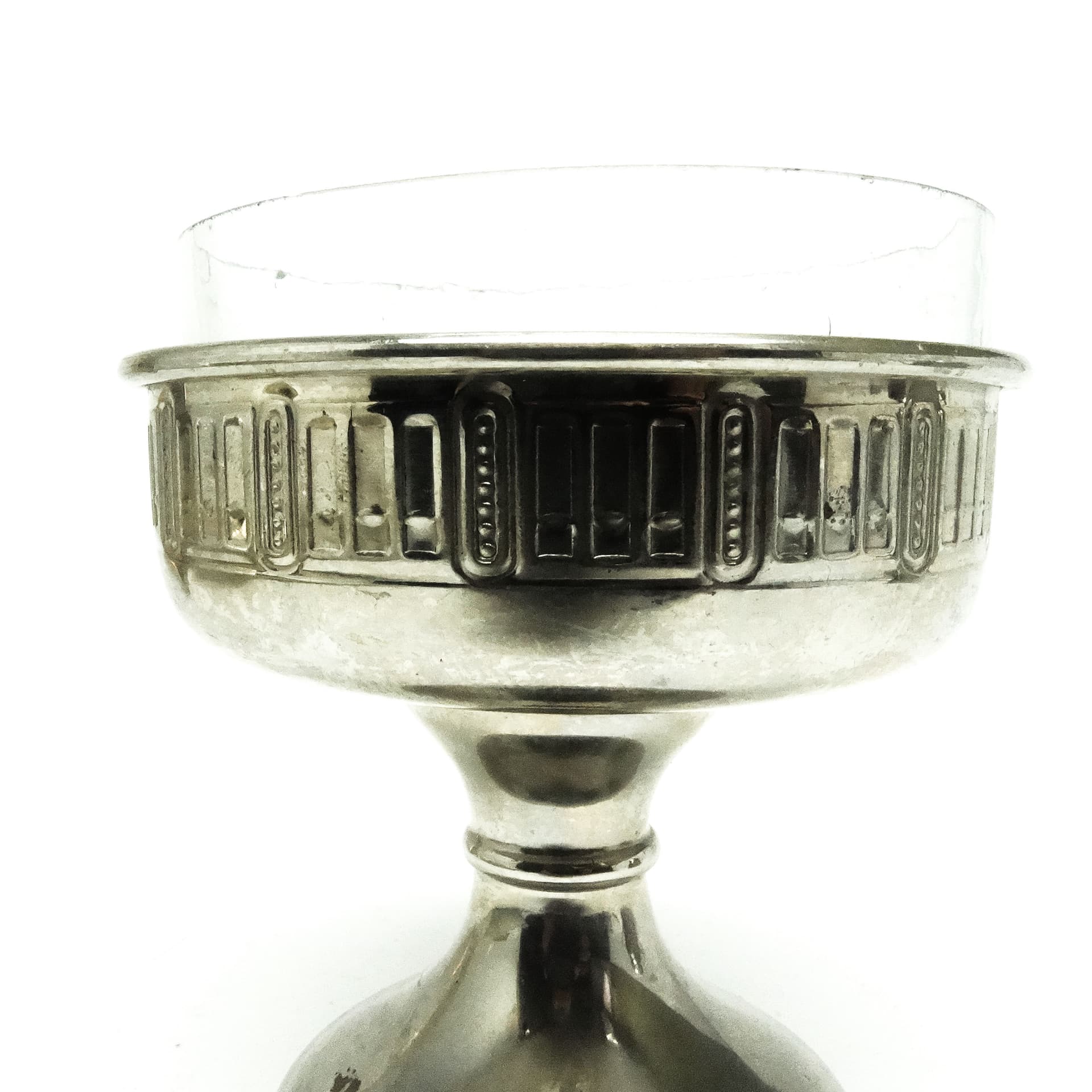 Pucharek na cytrynę Art Deco, mosiądz niklowany, szkło, Szwecja, lata 30. - 189341