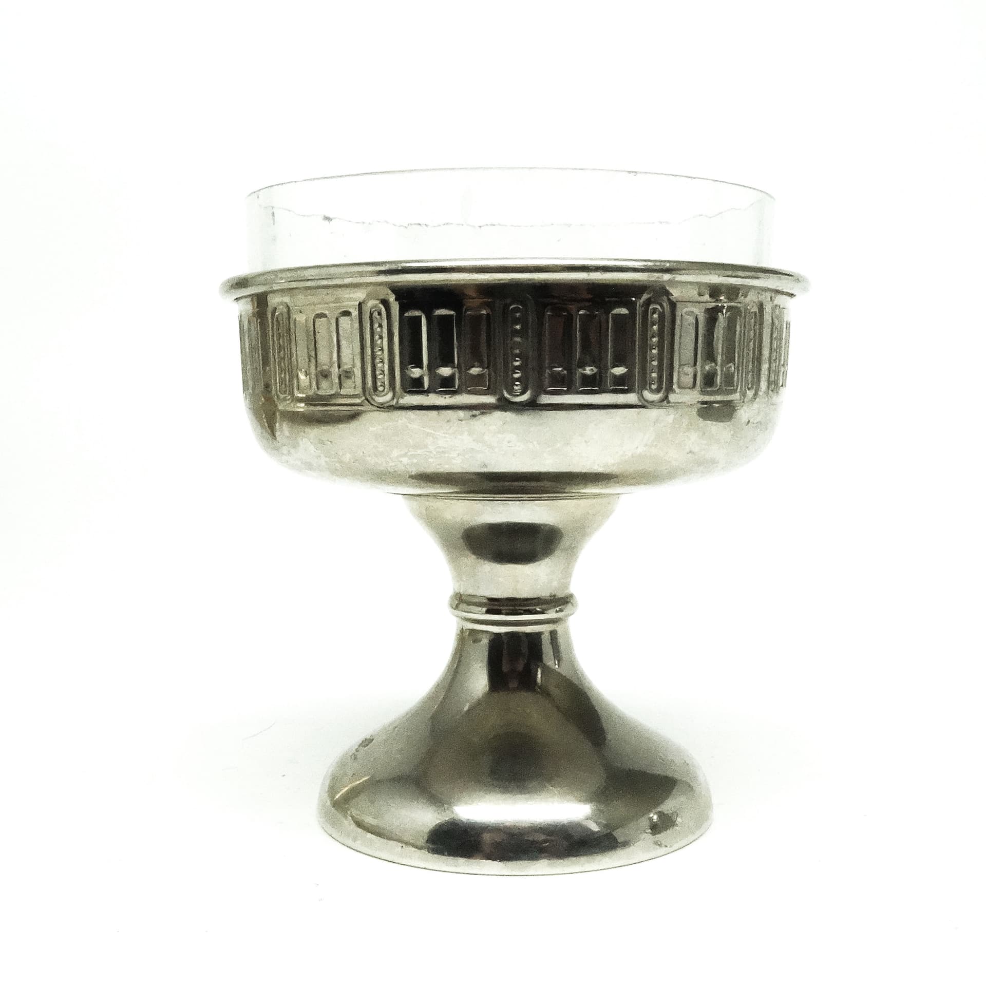 Pucharek na cytrynę Art Deco, mosiądz niklowany, szkło, Szwecja, lata 30. - 189340