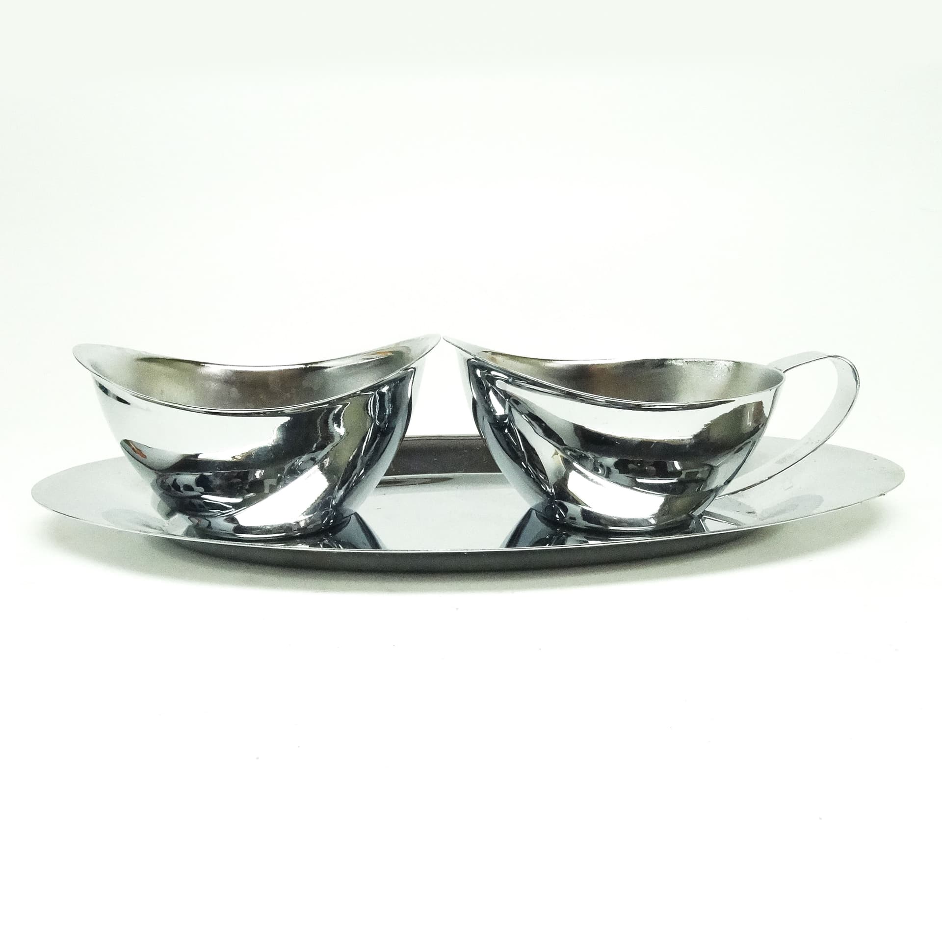 Zestaw do kawy mid-century modern, mosiądz niklowany, Polska, lata 50. - 189375