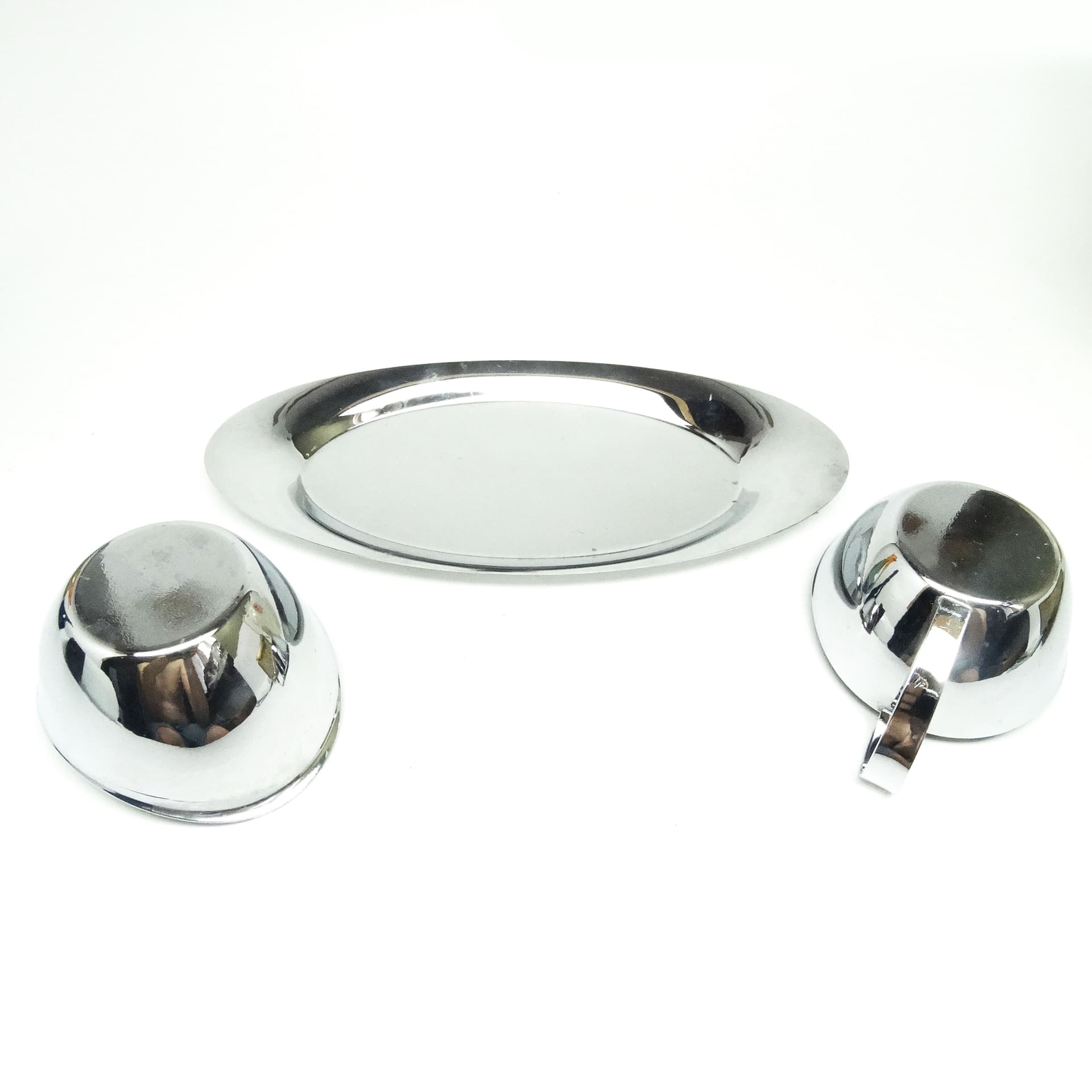 Zestaw do kawy mid-century modern, mosiądz niklowany, Polska, lata 50. - 189378