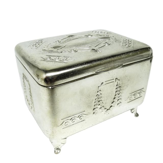 Cukiernica Secesja, mosiądz srebrzony, Bracia Henneberg, Polska, lata 20. - WYMIARY