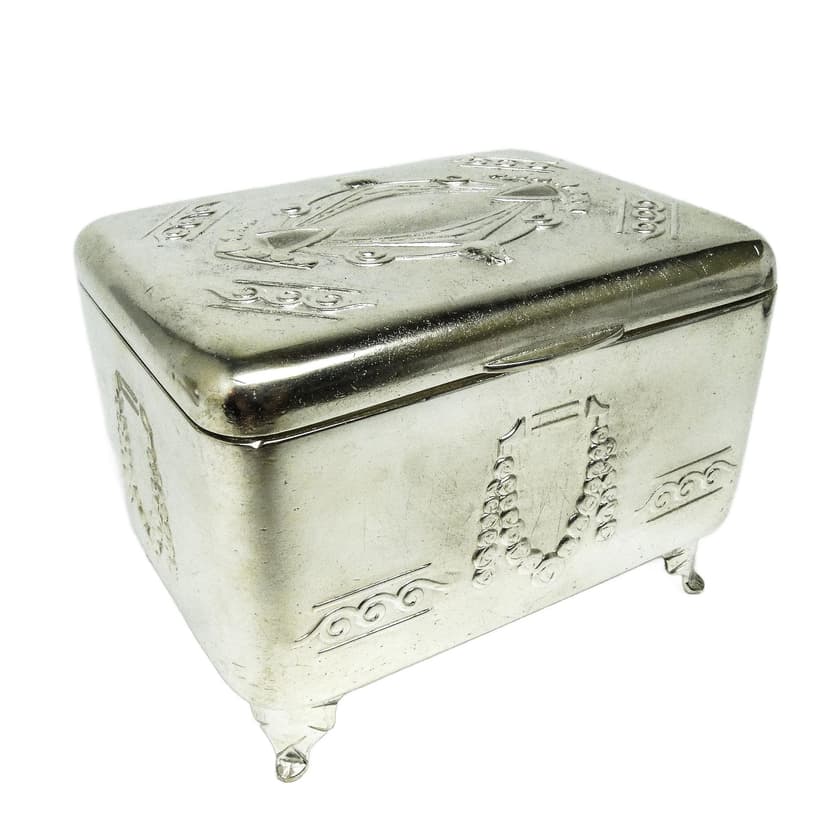 Cukiernica Secesja, mosiądz srebrzony, Bracia Henneberg, Polska, lata 20.