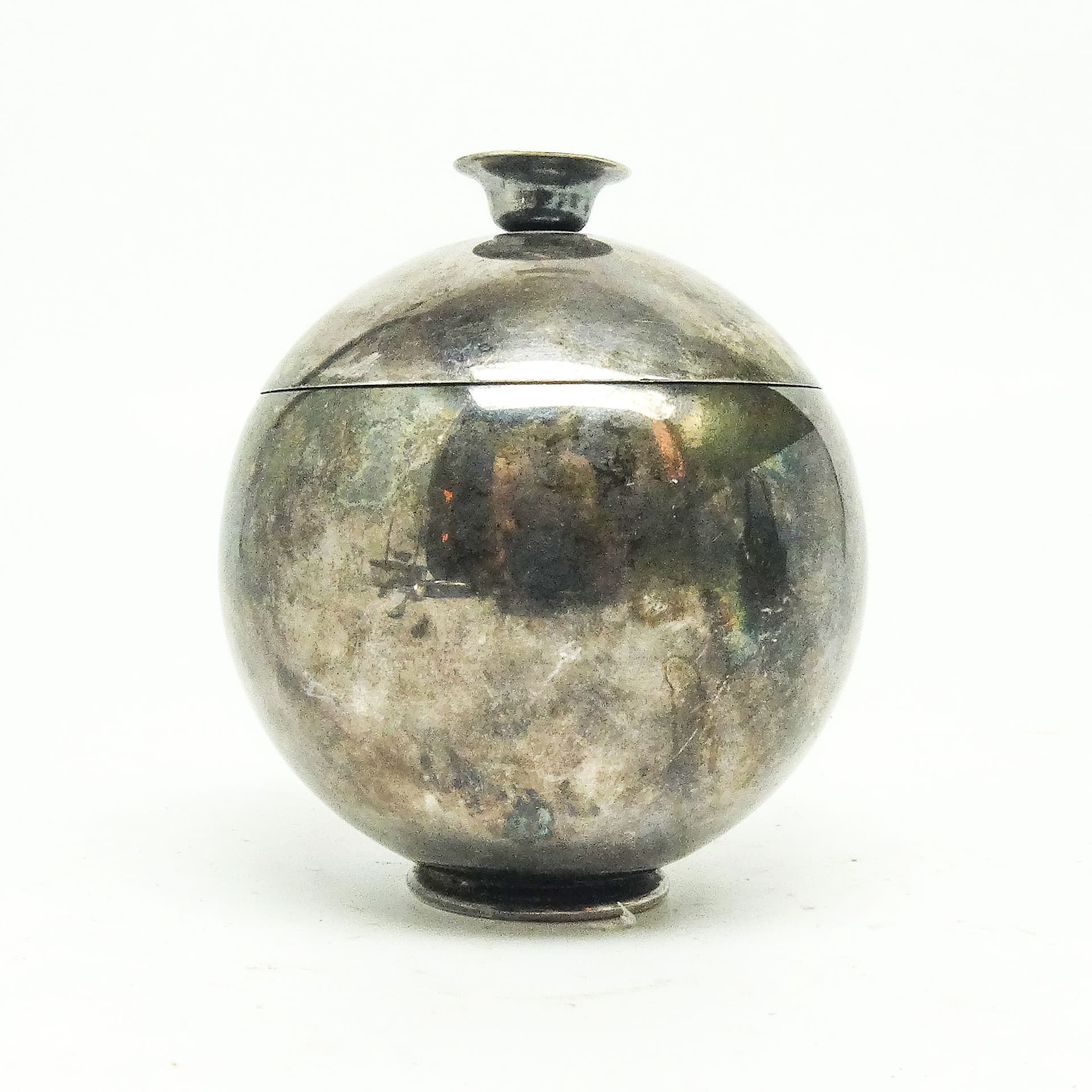 Cukiernica mid-century modern, mosiądz srebrzony, Polska, lata 60. - 189548