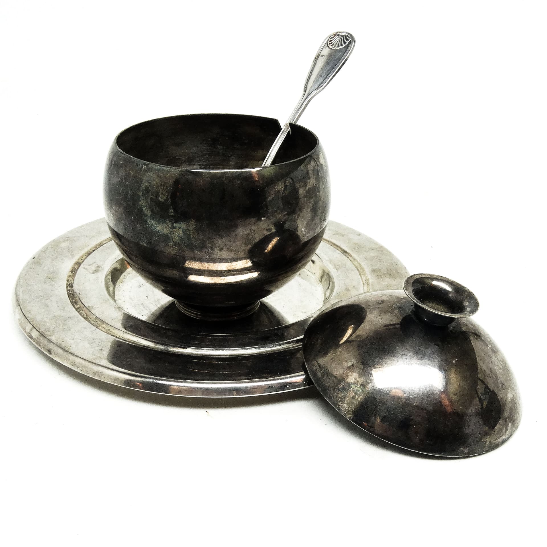 Cukiernica mid-century modern, mosiądz srebrzony, Polska, lata 60. - 189552