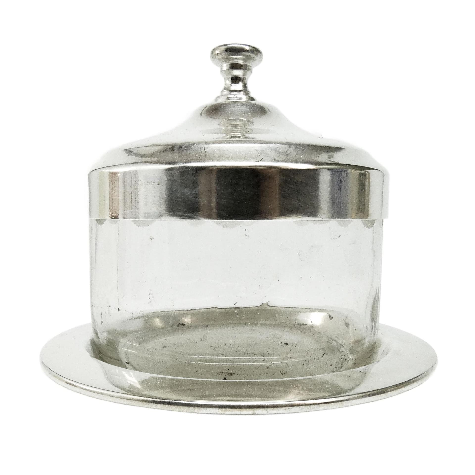 Cukiernica Art Deco, mosiądz srebrzony, szkło, Bracia Henneberg, Polska, lata 30. - 193129