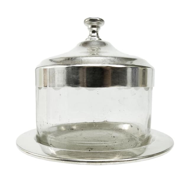 Cukiernica Art Deco, mosiądz srebrzony, szkło, Bracia Henneberg, Polska, lata 30. - WYMIARY