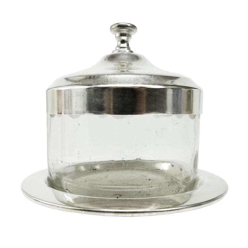 Cukiernica Art Deco, mosiądz srebrzony, szkło, Bracia Henneberg, Polska, lata 30.