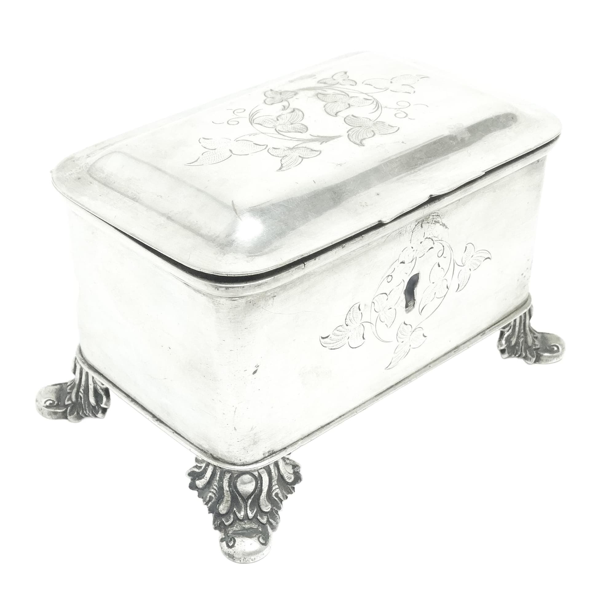 Cukiernica Biedermeier, mosiądz srebrzony, Polska, lata 20.