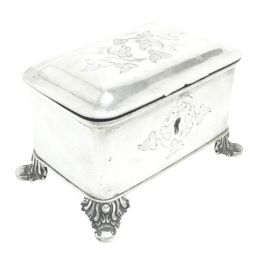 Cukiernica Biedermeier, mosiądz srebrzony, Polska, lata 20.