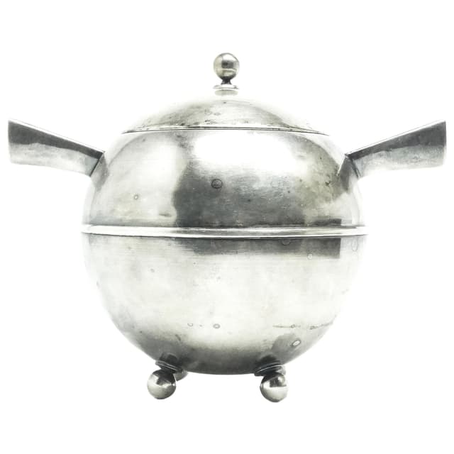 Cukiernica Postmodernizm, mosiądz srebrzony, Polska, lata 50. - WYMIARY