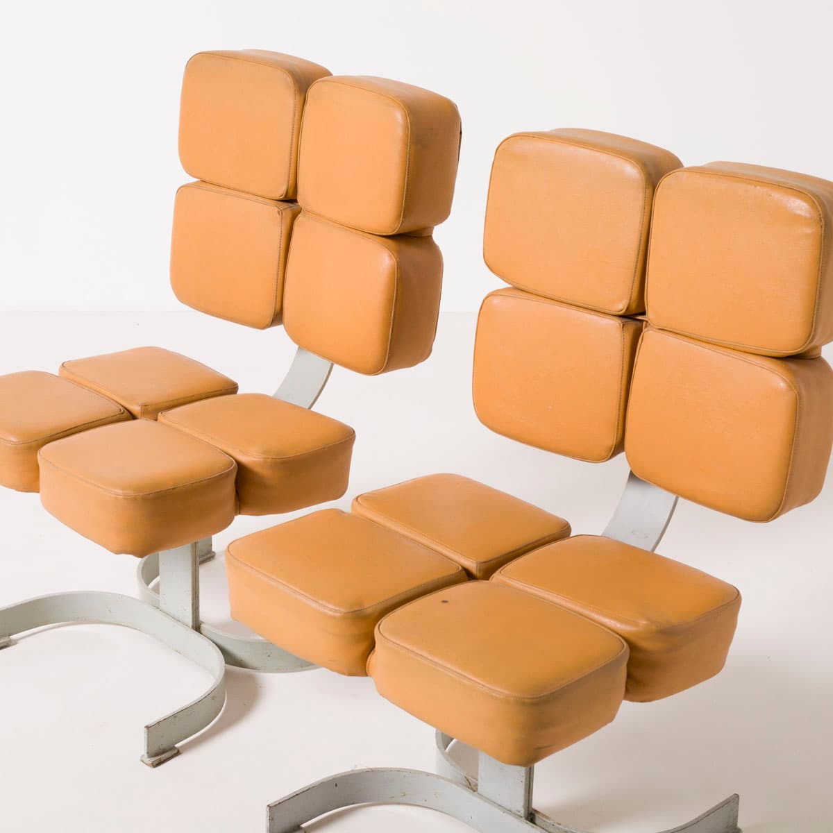 Armchair Brutalist, light brown artificial leather, silver steel, Czech Republic, 1970s. - 189967