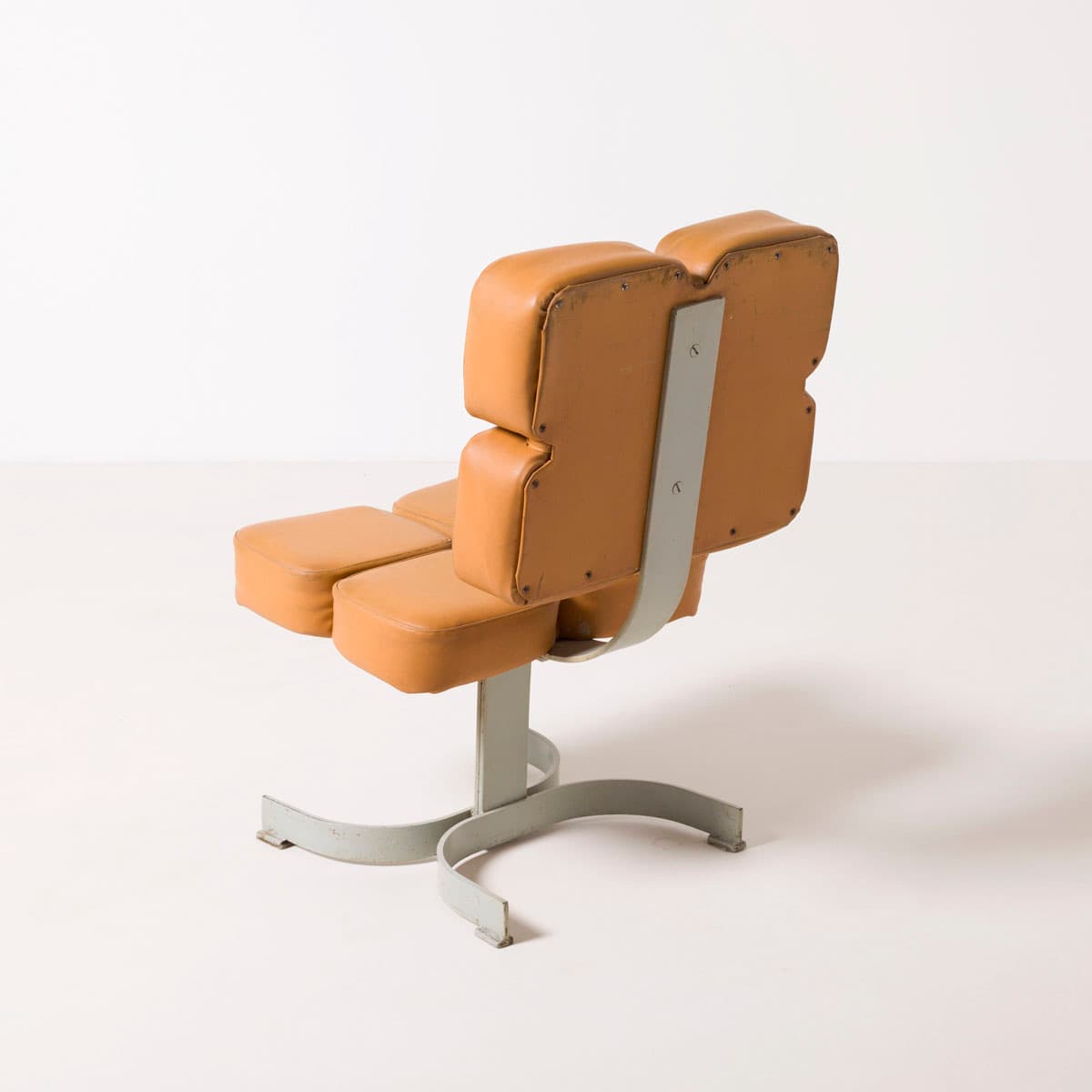 Armchair Brutalist, light brown artificial leather, silver steel, Czech Republic, 1970s. - 189963