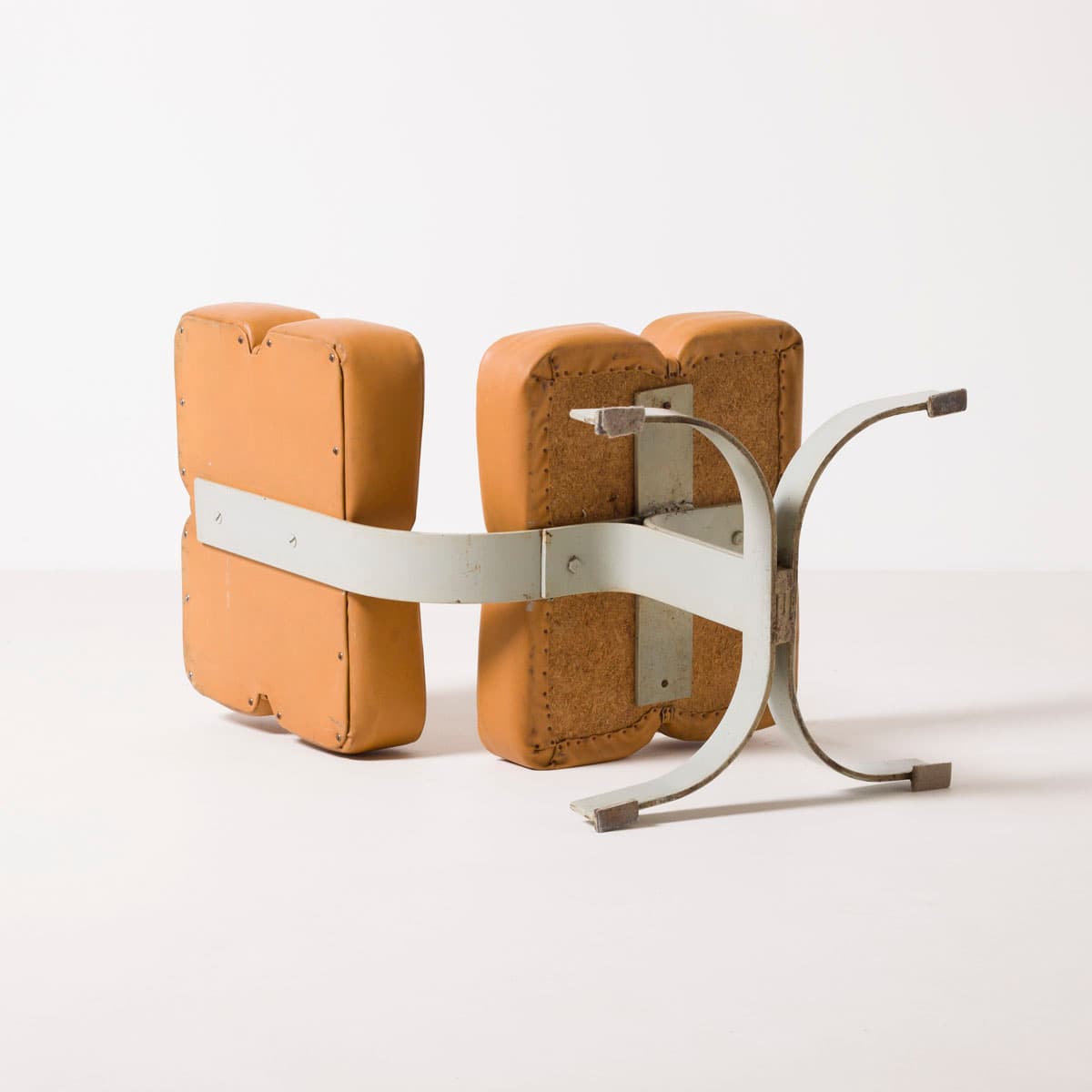 Armchair Brutalist, light brown artificial leather, silver steel, Czech Republic, 1970s. - 189965
