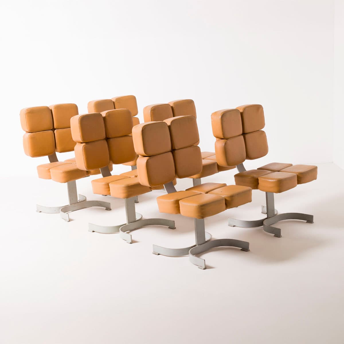 Armchair Brutalist, light brown artificial leather, silver steel, Czech Republic, 1970s. - 189968