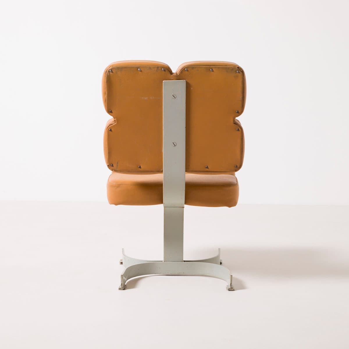 Armchair Brutalist, light brown artificial leather, silver steel, Czech Republic, 1970s. - 189964
