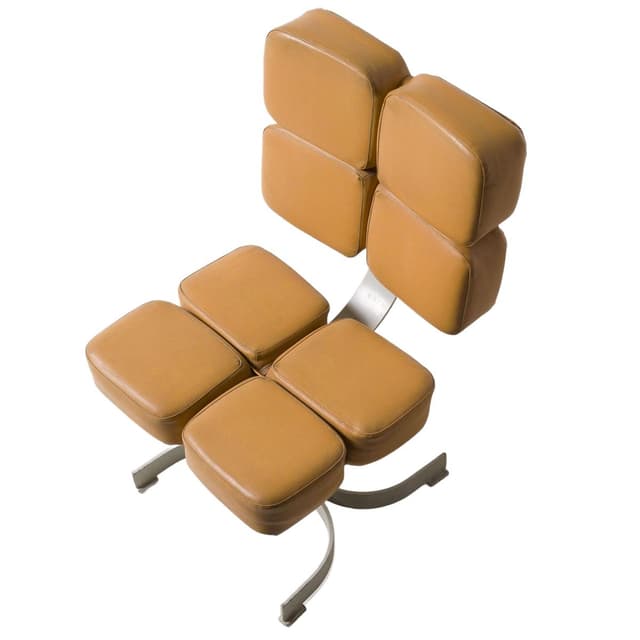 Armchair Brutalist, light brown artificial leather, silver steel, Czech Republic, 1970s. - DIMENSION