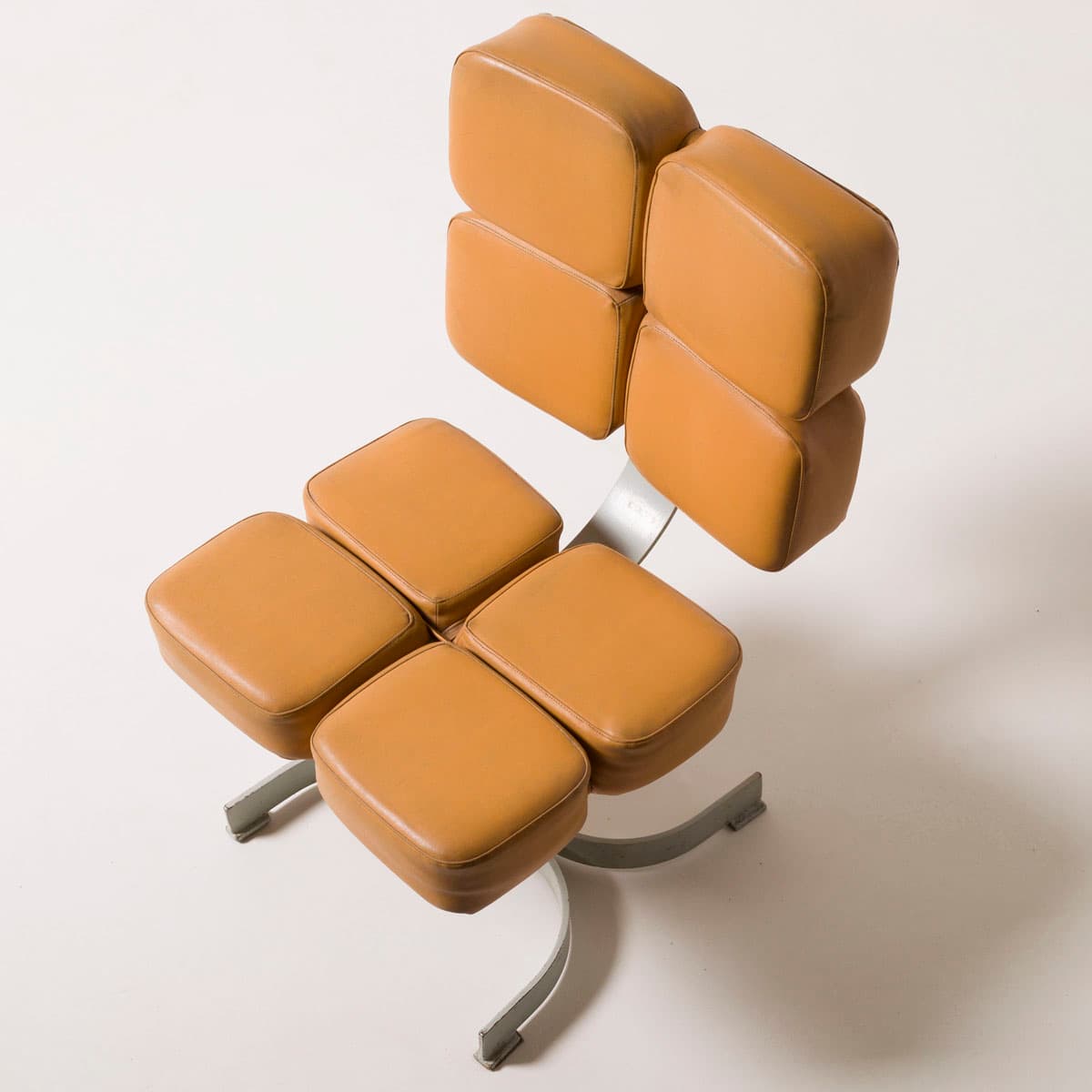 Armchair Brutalist, light brown artificial leather, silver steel, Czech Republic, 1970s. - 189957