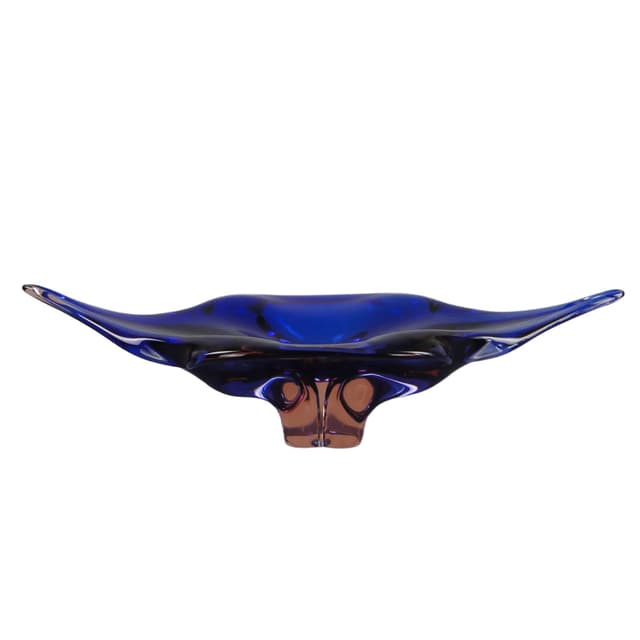 Bowl, blue glass, by J. Hospodka, Chribska Glassworks, Czechoslovakia, 1960s - DIMENSION