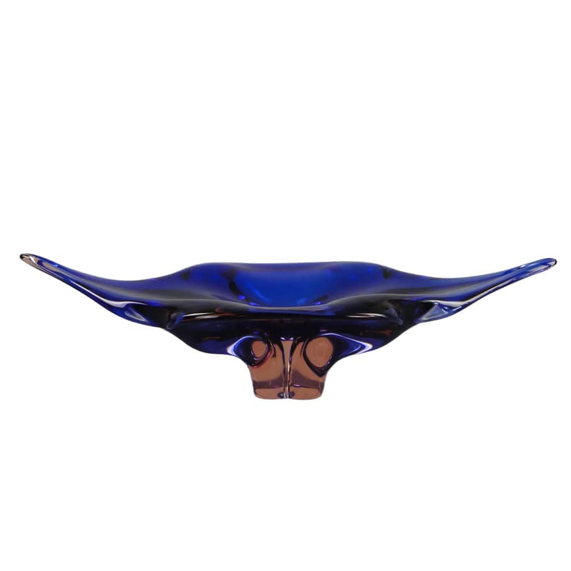 Bowl, blue glass, by J. Hospodka, Chribska Glassworks, Czechoslovakia, 1960s