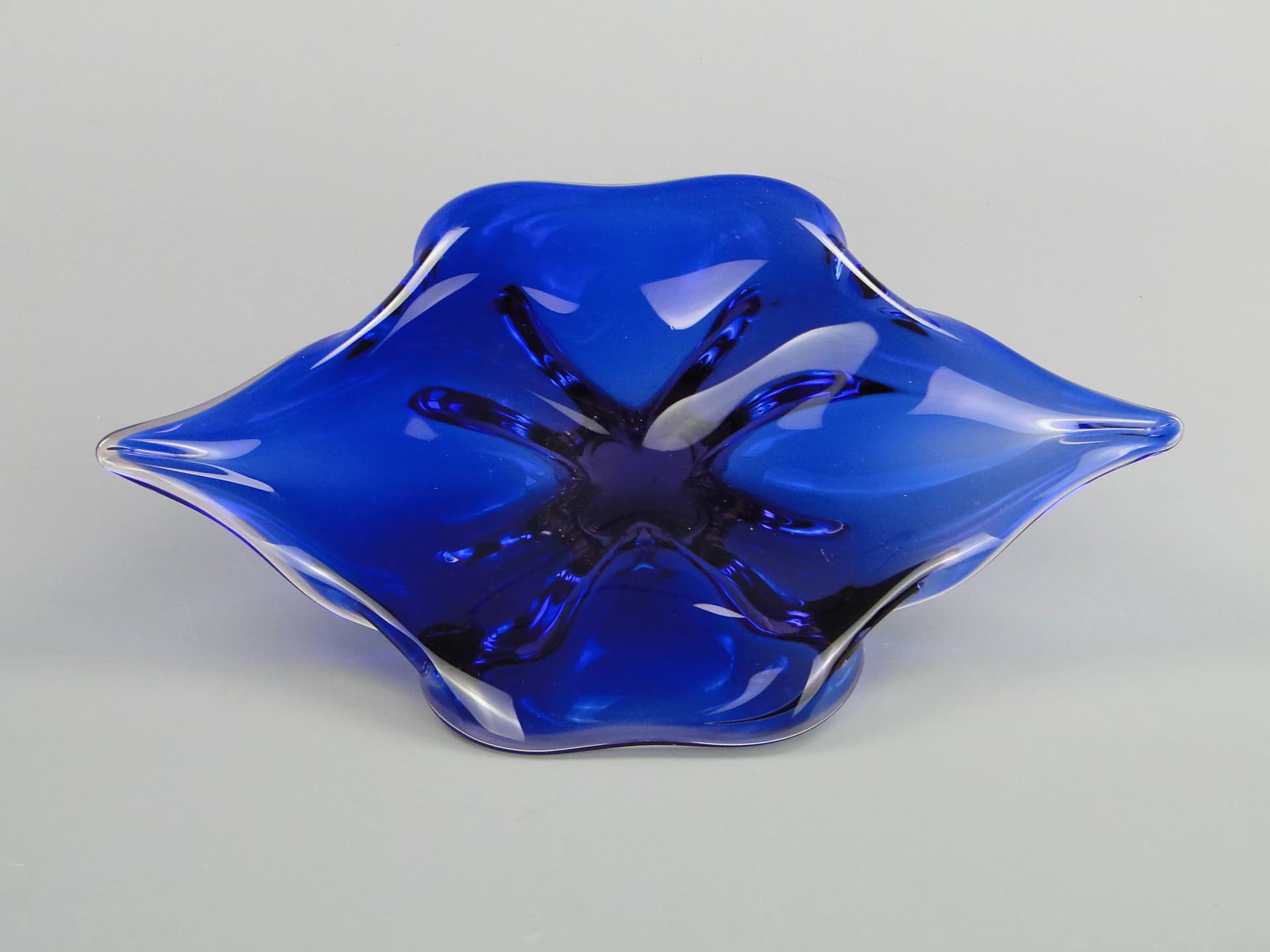 Bowl, blue glass, by J. Hospodka, Chribska Glassworks, Czechoslovakia, 1960s - 13174