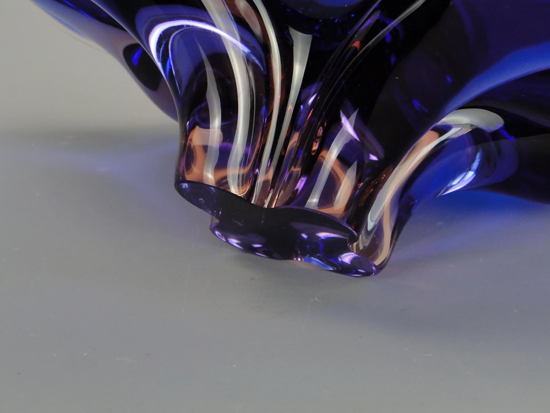 Bowl, blue glass, by J. Hospodka, Chribska Glassworks, Czechoslovakia, 1960s - 13176