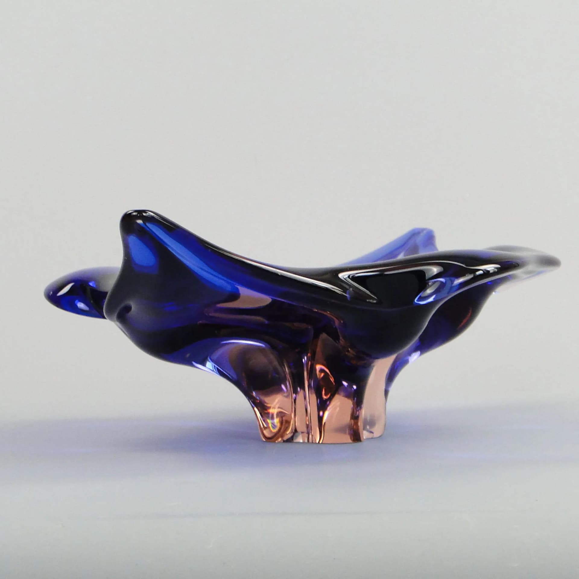 Bowl, blue glass, by J. Hospodka, Chribska Glassworks, Czechoslovakia, 1960s - 13171