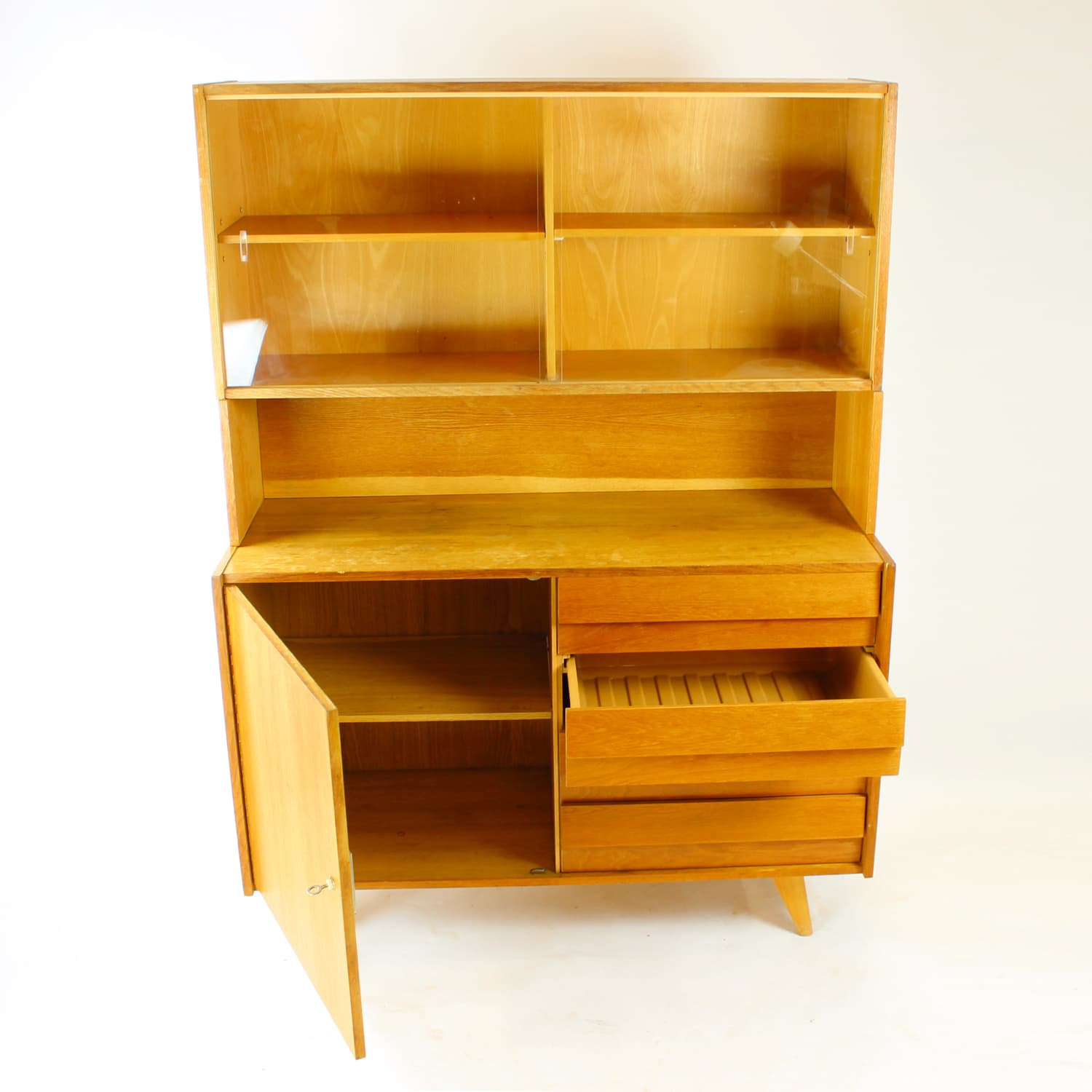 Highboard U 459, light brown oak, by J. Jiroutek, Interier Praha, Czechoslovakia, 1960s. - 190119