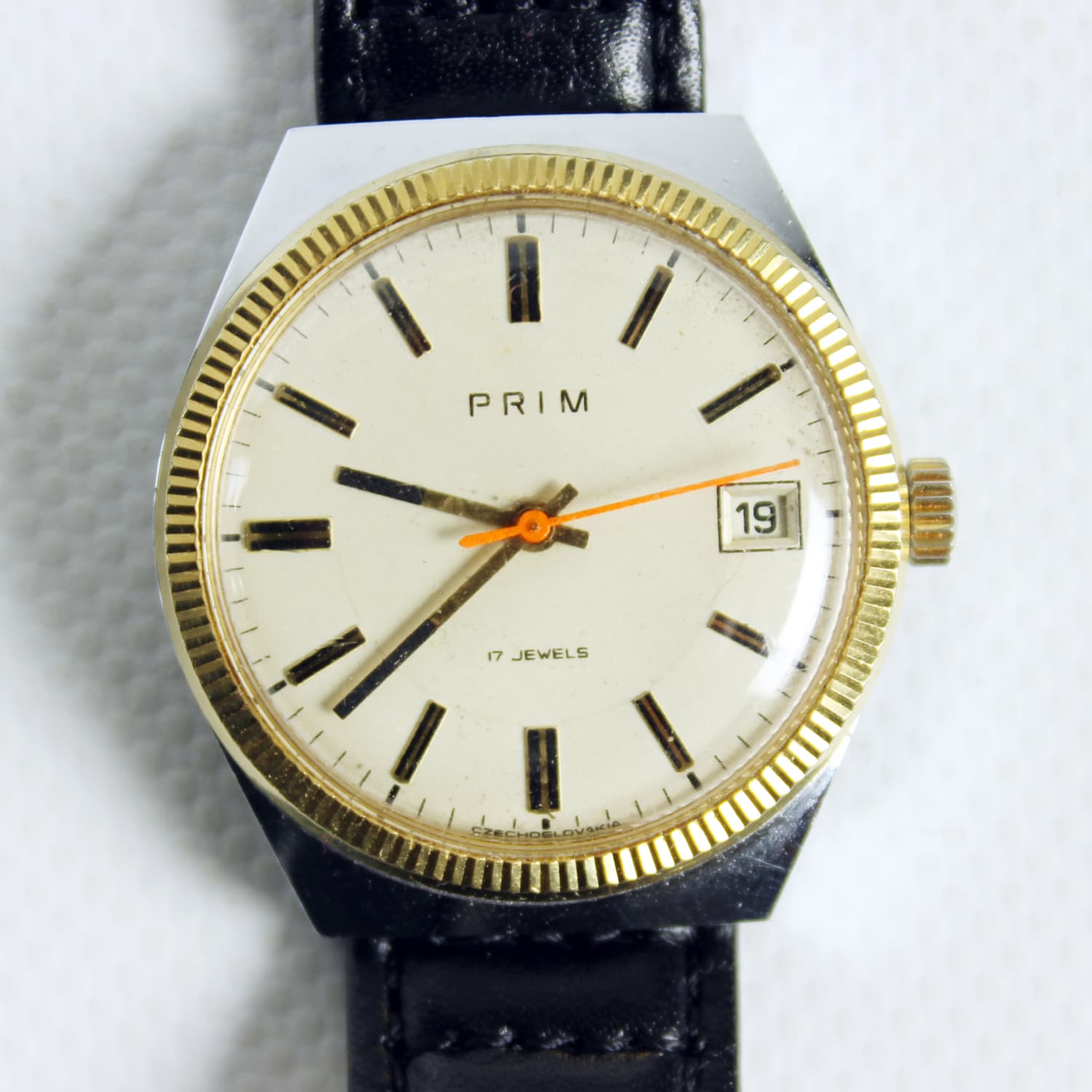 Zegarek naręczny Prim 17 Jewels, czarny, złoty, czerwony, kość słoniowa, Czechosłowacja, lata 60. - 190136