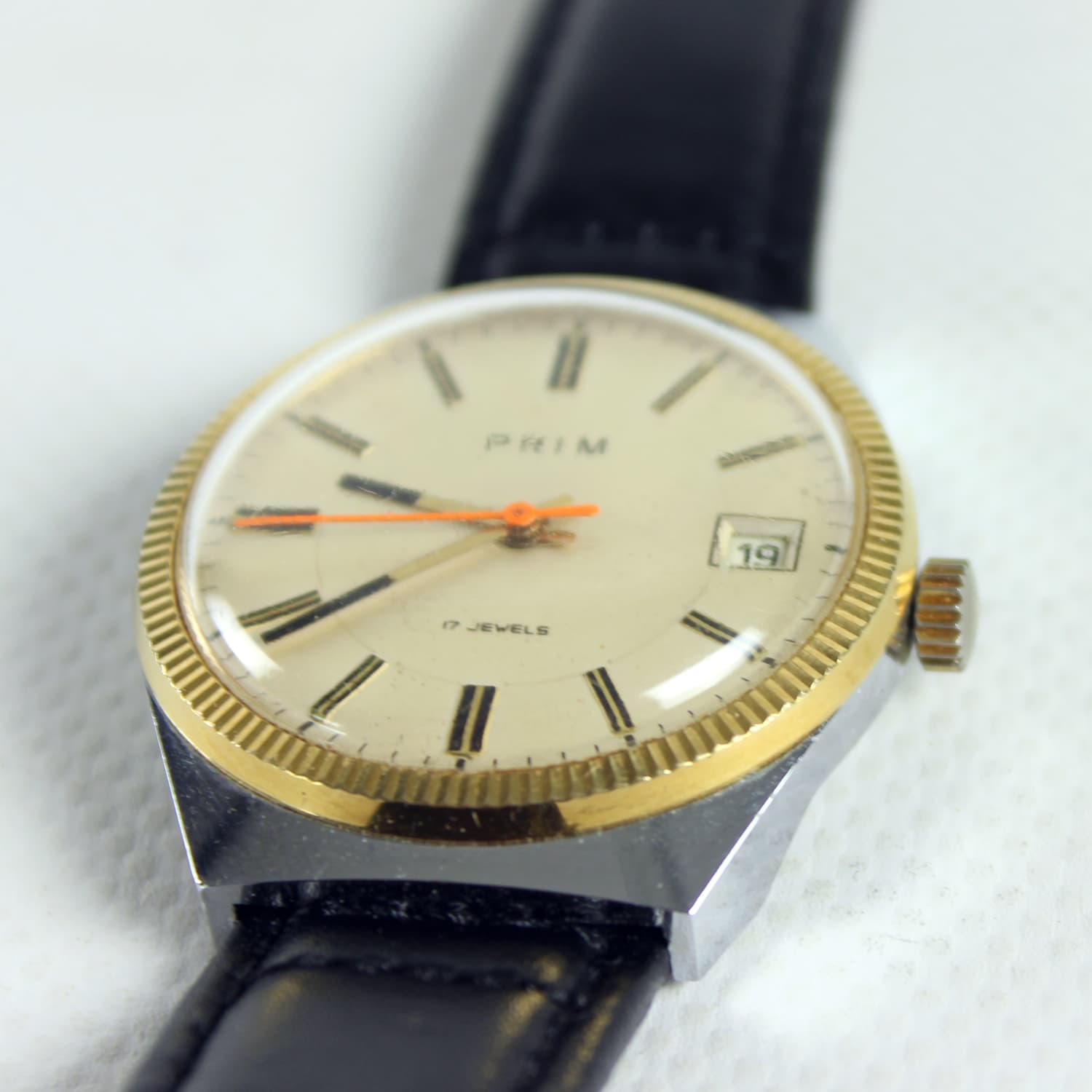 Zegarek naręczny Prim 17 Jewels, czarny, złoty, czerwony, kość słoniowa, Czechosłowacja, lata 60. - 190135