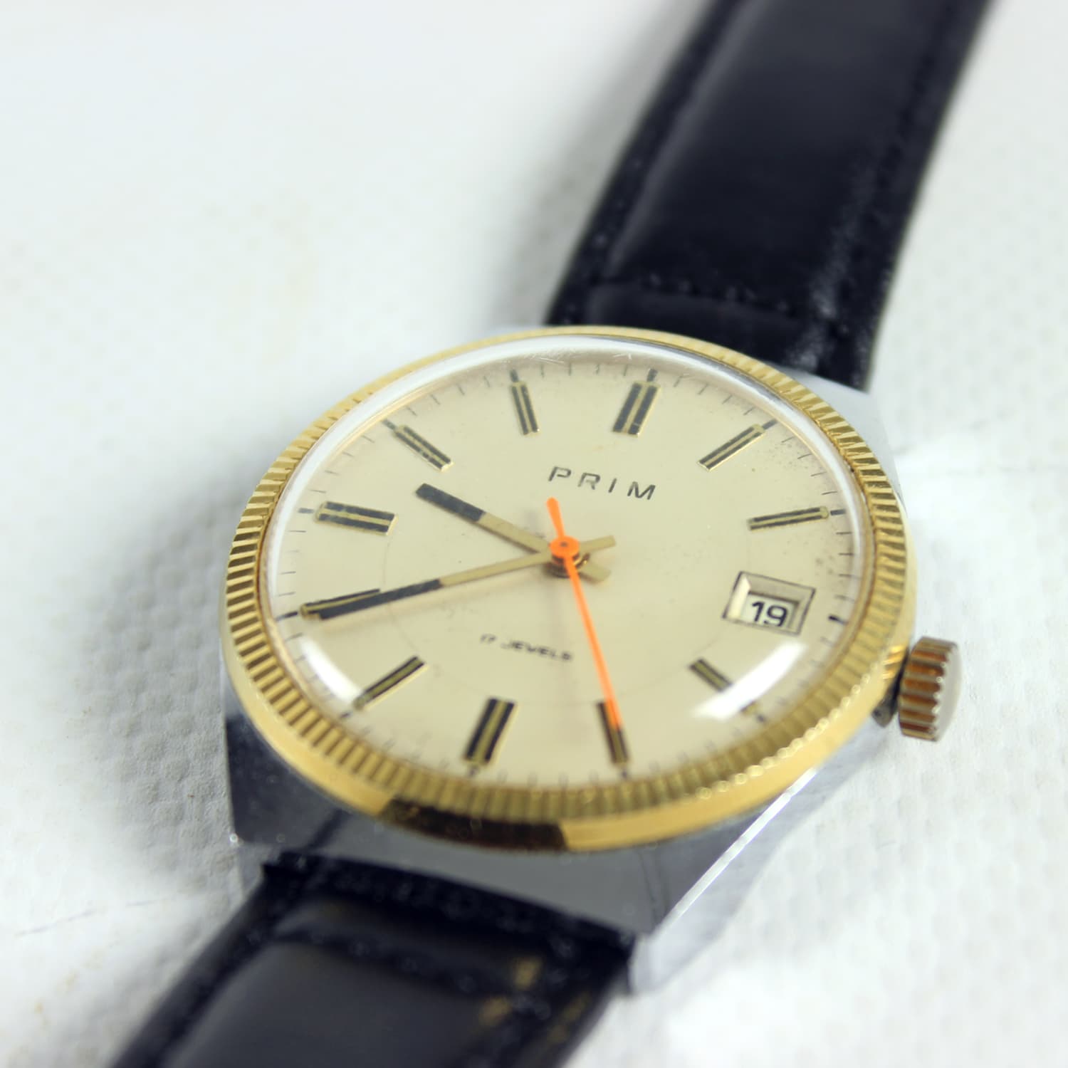 Zegarek naręczny Prim 17 Jewels, czarny, złoty, czerwony, kość słoniowa, Czechosłowacja, lata 60. - 190137