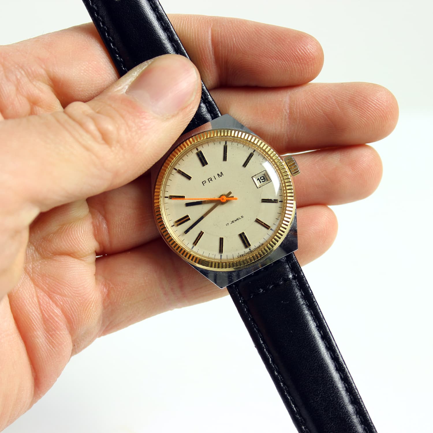 Zegarek naręczny Prim 17 Jewels, czarny, złoty, czerwony, kość słoniowa, Czechosłowacja, lata 60. - 190143