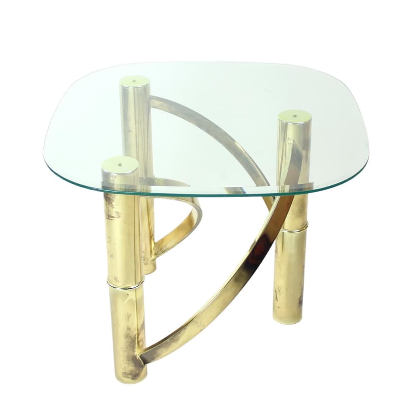 Coffee table Swirl, transparent glass, golden brass, Italy, 1970s.