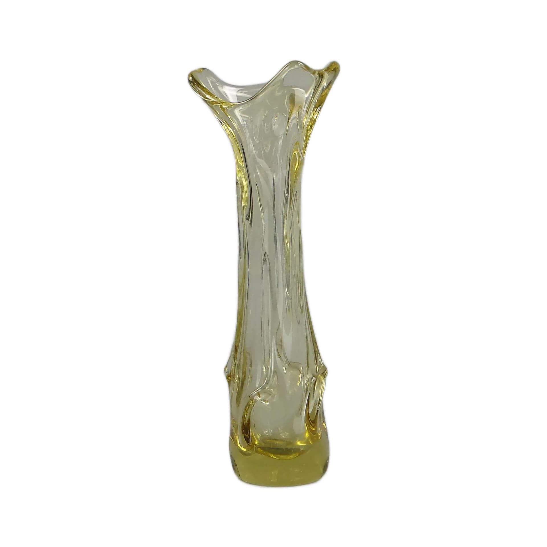 Wazon Sękacz, szkło żółty, Huta Wołomin, Polska, lata 70.