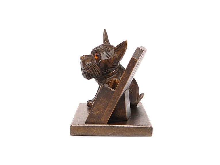Wizytownik z terierem, drewno brąz ciemny, Polska, lata 20. - 190271