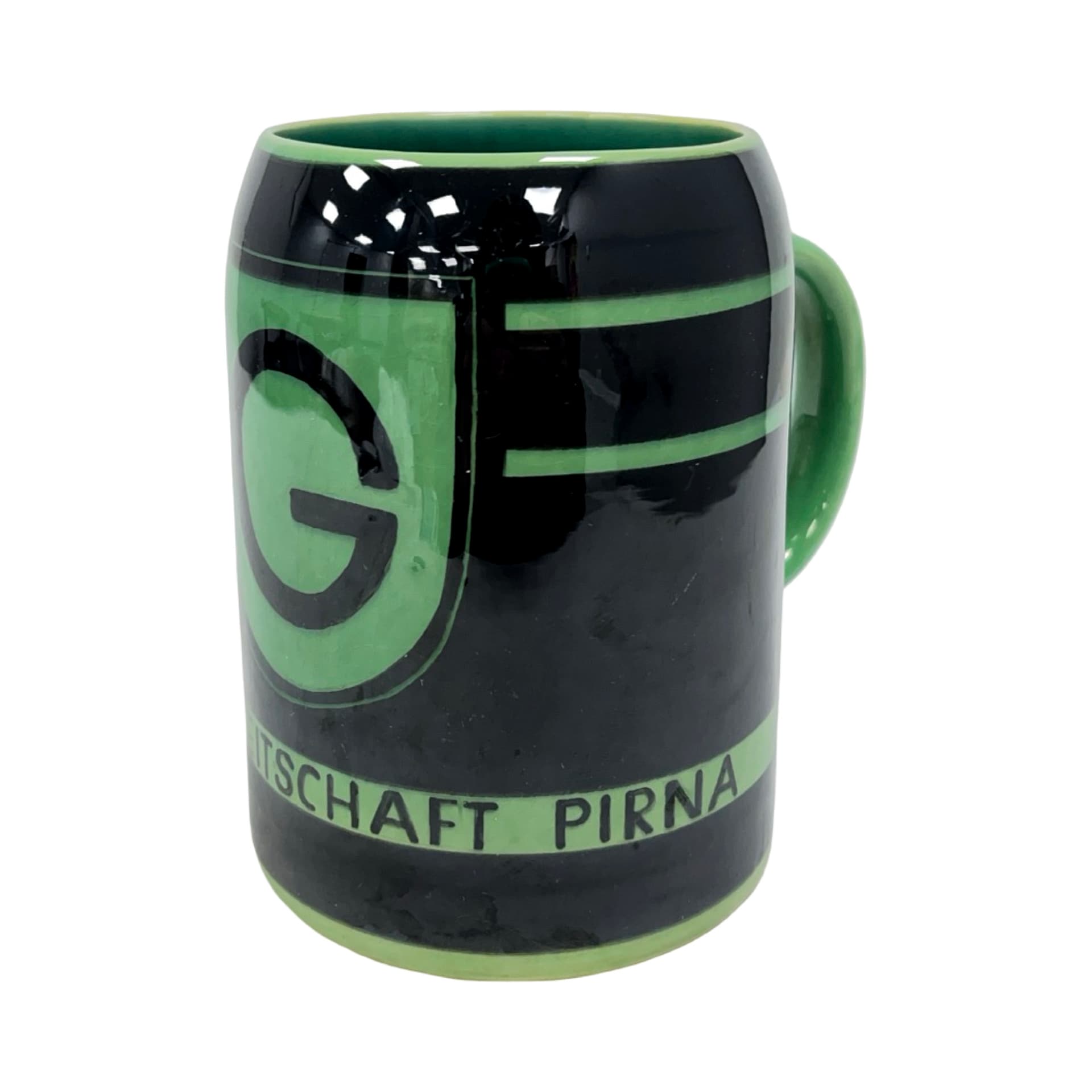 Kufel, czarny zielony, ceramika, Niemcy, lata 60. - 190283