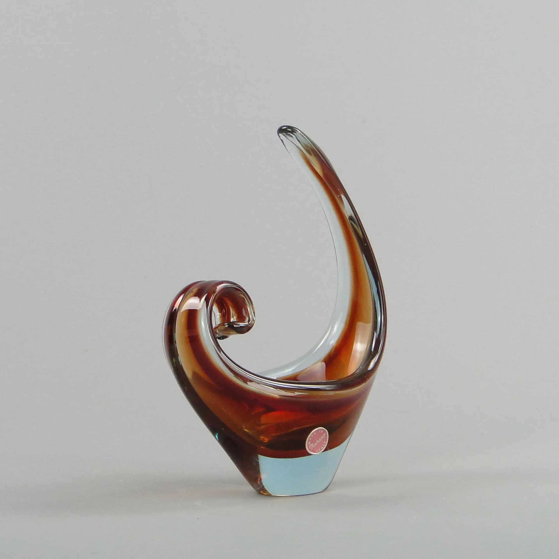 Bowl, Sunburst Technique, dark brown, crystal, by F. Poli, Murano, Italy, 1950s. - 13153