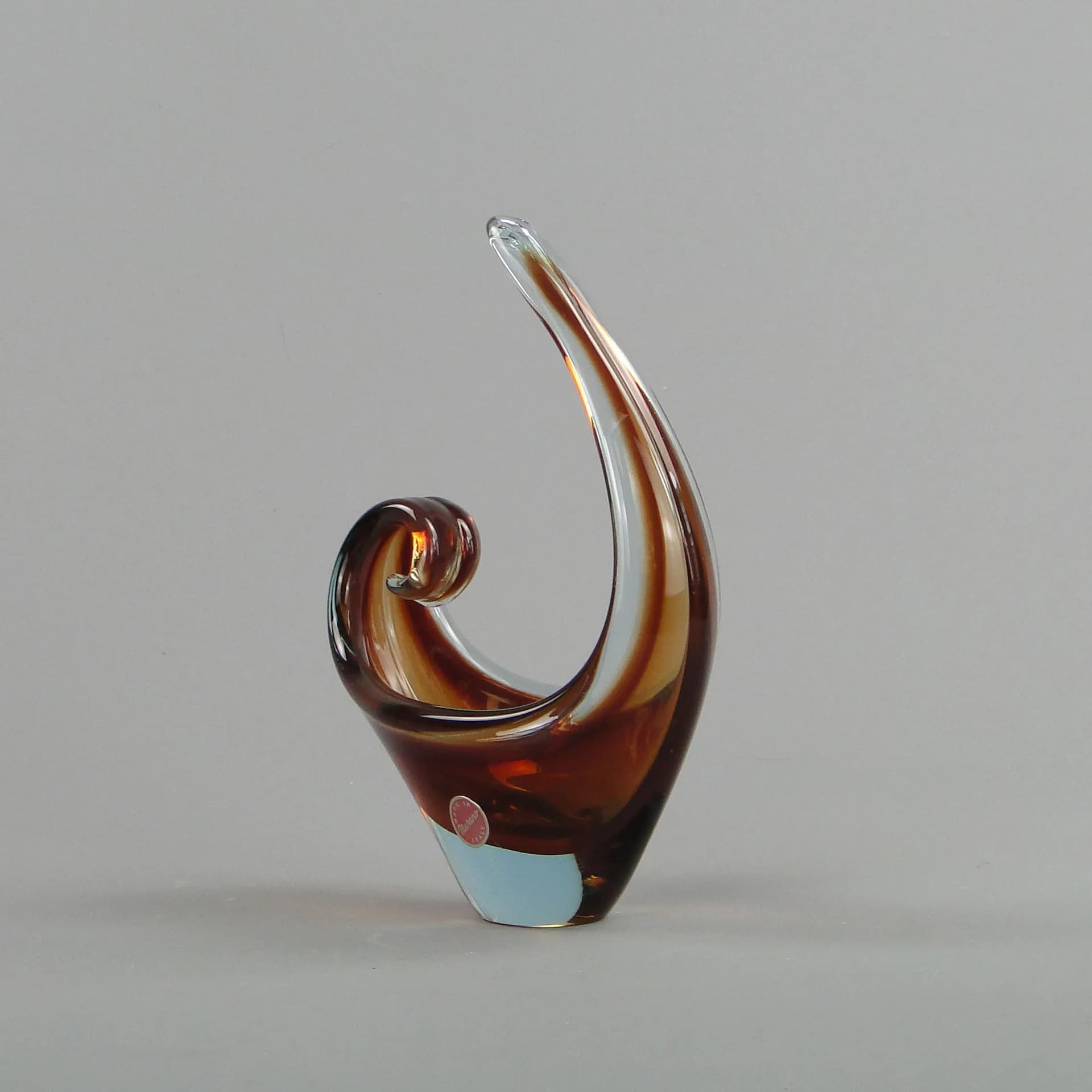 Bowl, Sunburst Technique, dark brown, crystal, by F. Poli, Murano, Italy, 1950s. - 13154