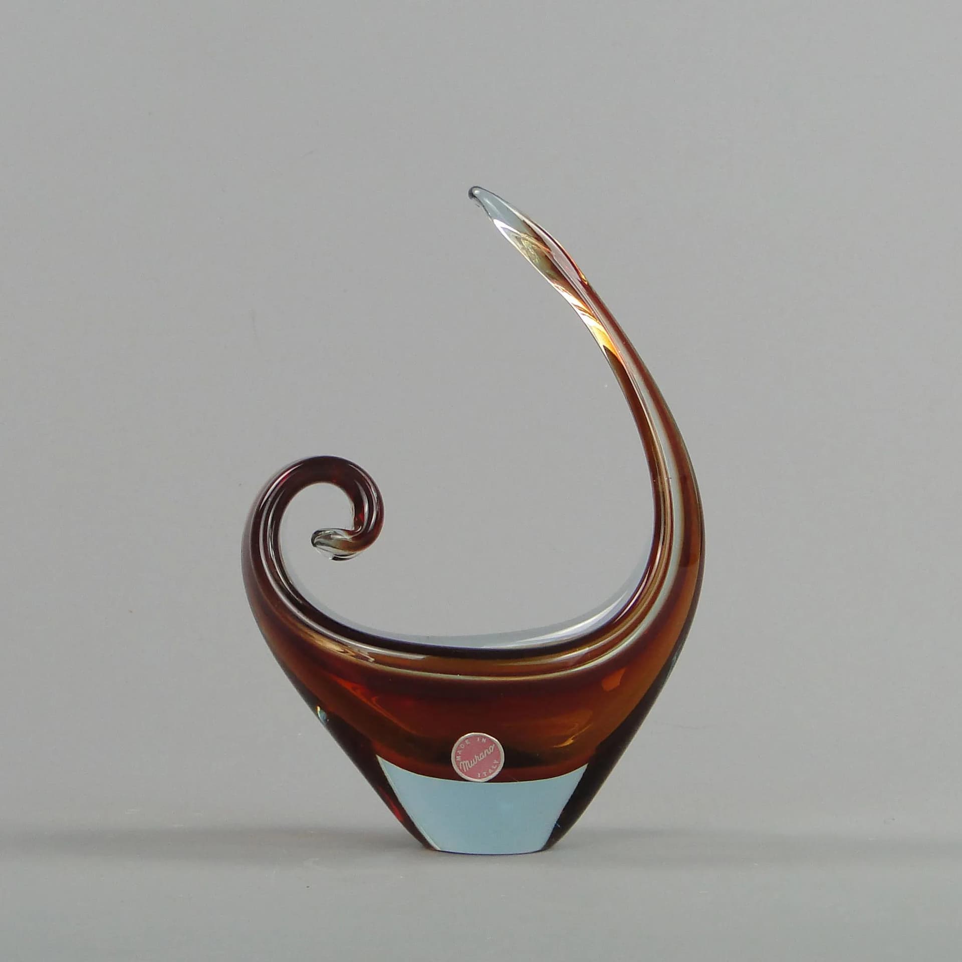 Bowl, Sunburst Technique, dark brown, crystal, by F. Poli, Murano, Italy, 1950s. - 13152