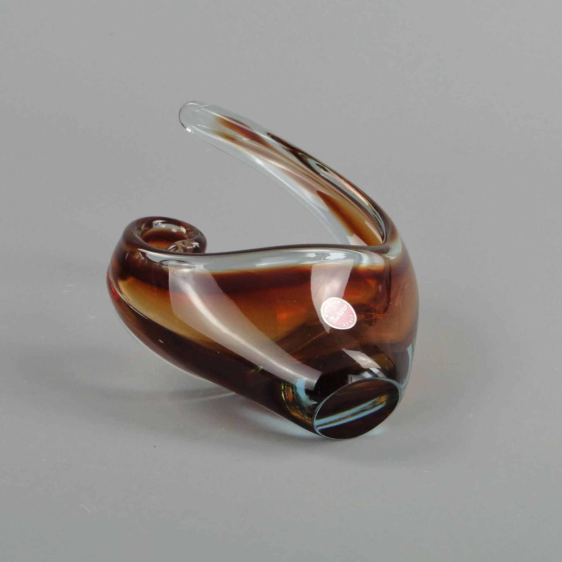 Bowl, Sunburst Technique, dark brown, crystal, by F. Poli, Murano, Italy, 1950s. - 13156