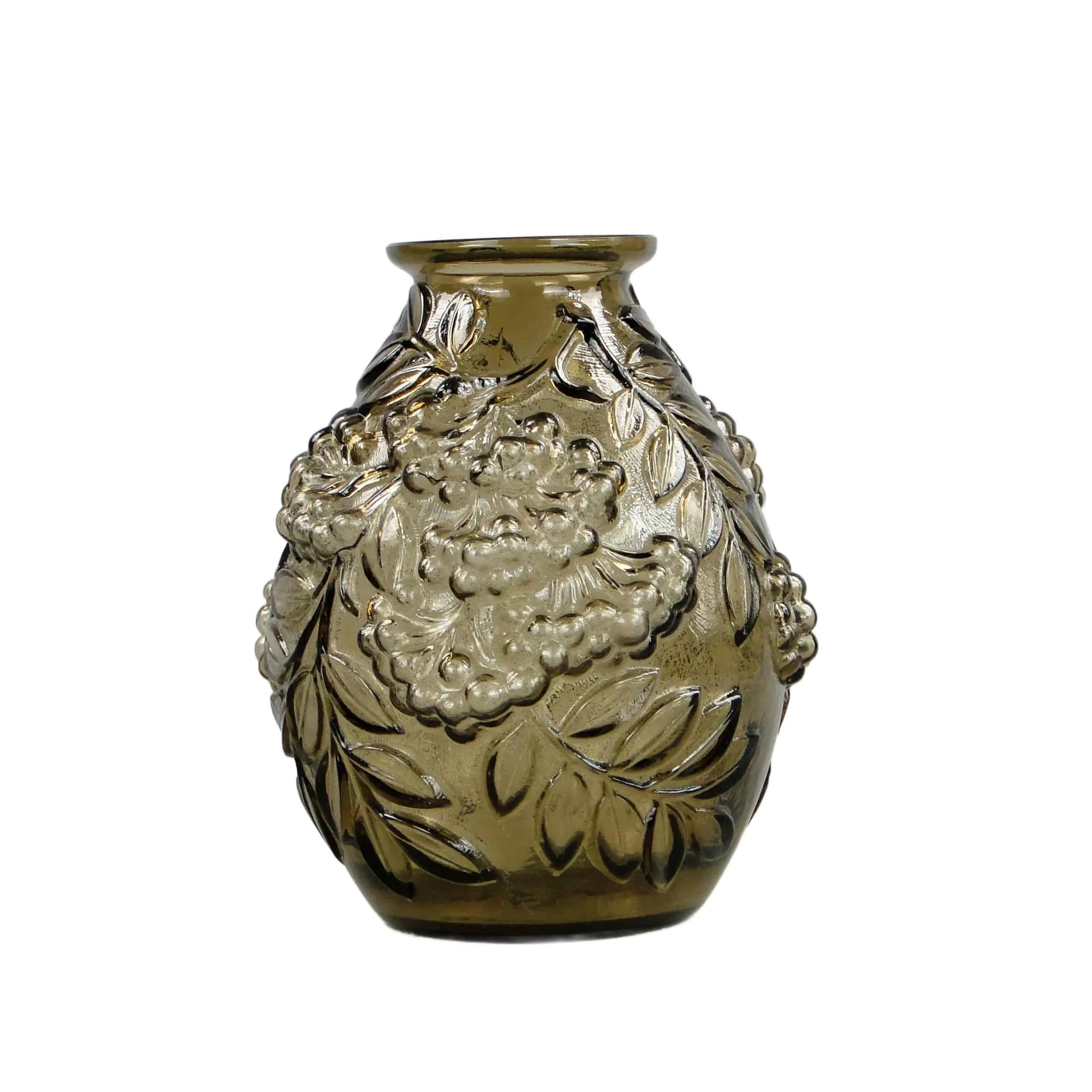 Wazon Art Deco, szkło brązowy, Francja, lata 30.