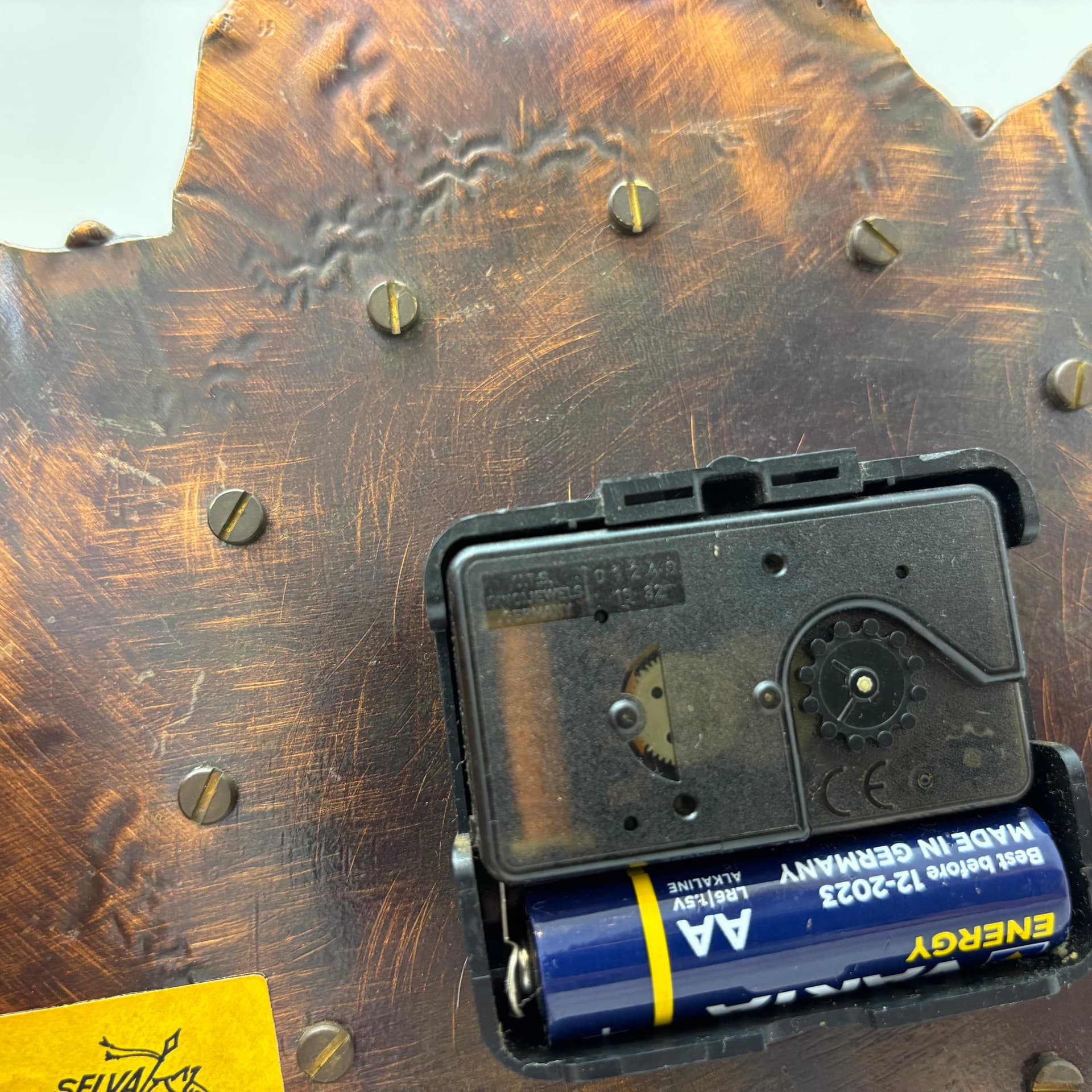 Zegar stołowy brutalistyczny, brązowy ciemny, metal, Niemcy, lata 70. - 190422