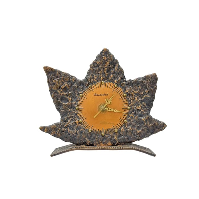 Zegar stołowy brutalistyczny, brązowy ciemny, metal, Niemcy, lata 70. - WYMIARY