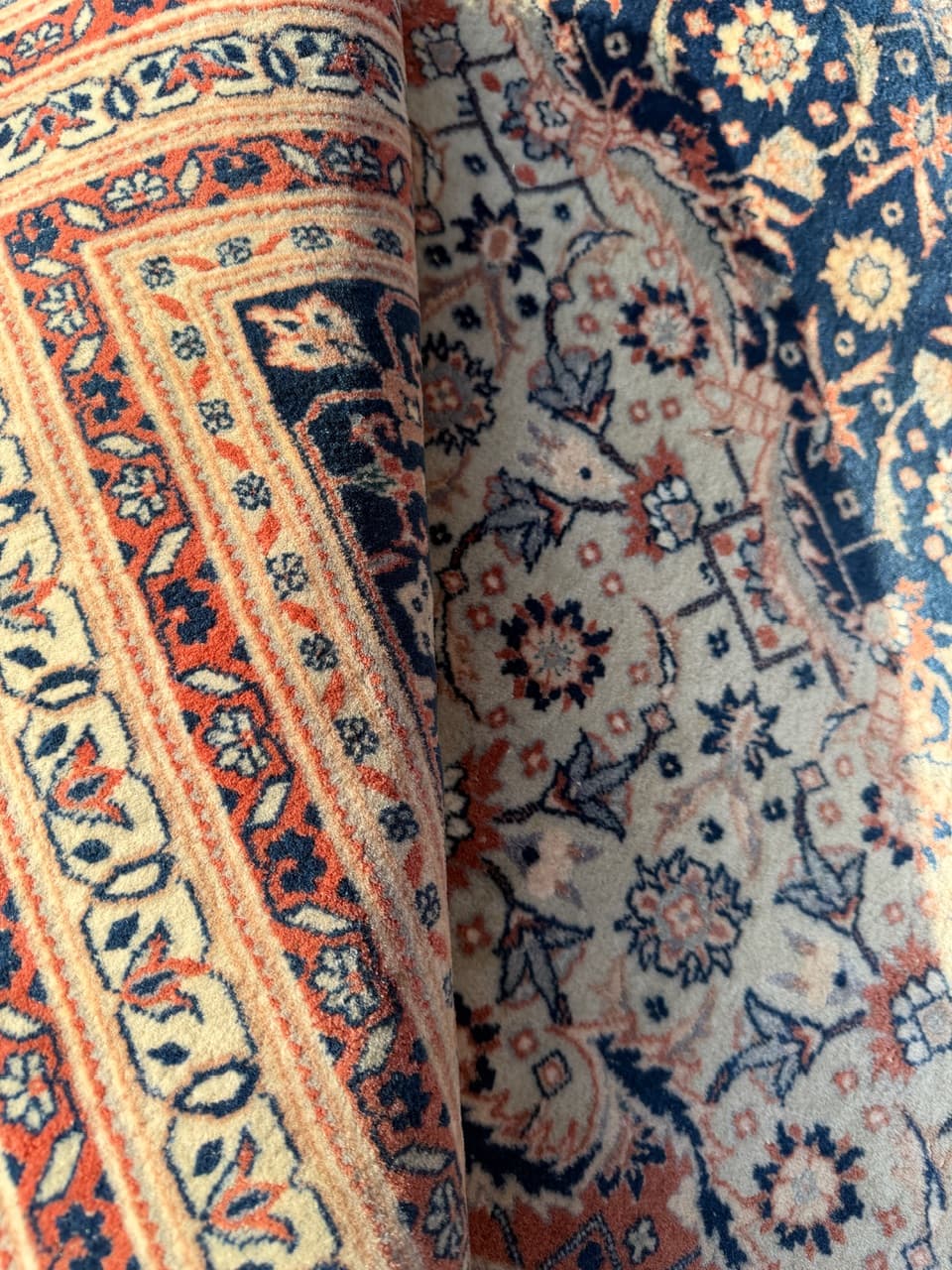 Persian Rug Isfahan 360x260 cm, wool silk, navy blue, Iran - 190447