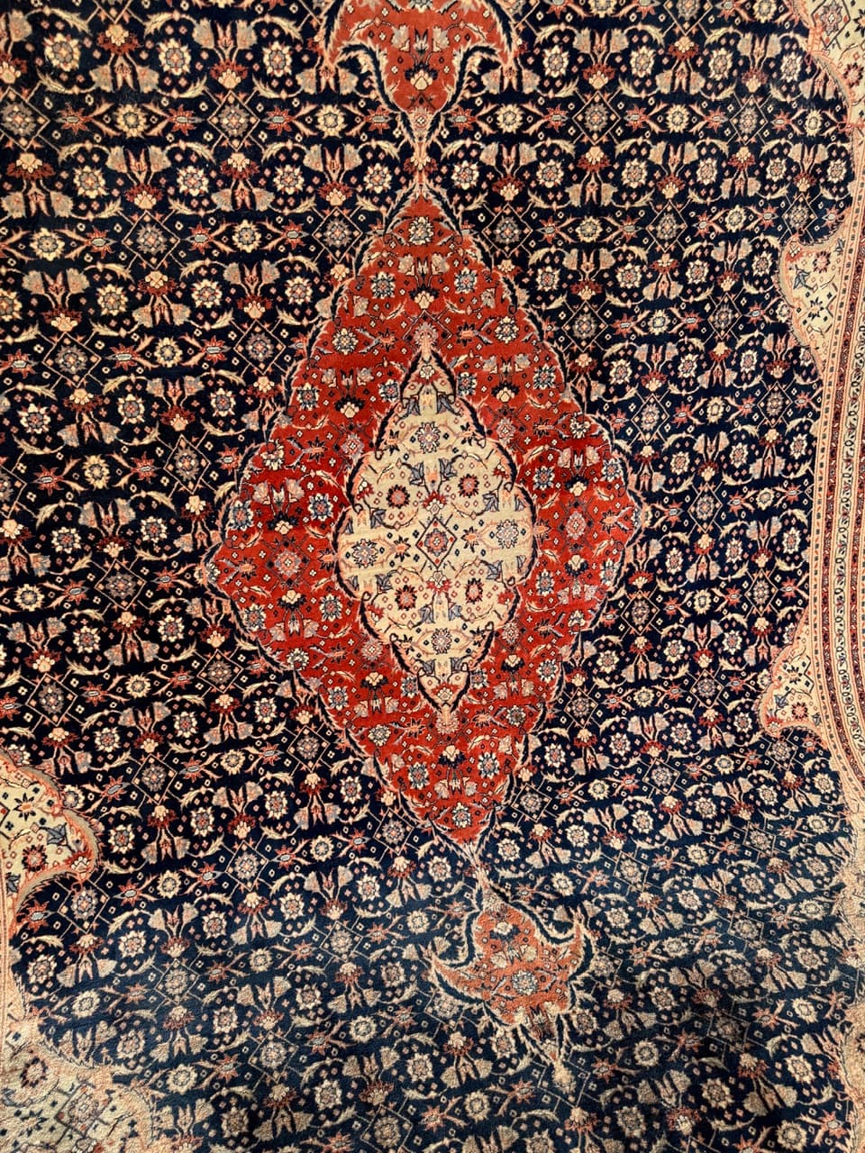 Persian Rug Isfahan 360x260 cm, wool silk, navy blue, Iran - 190448